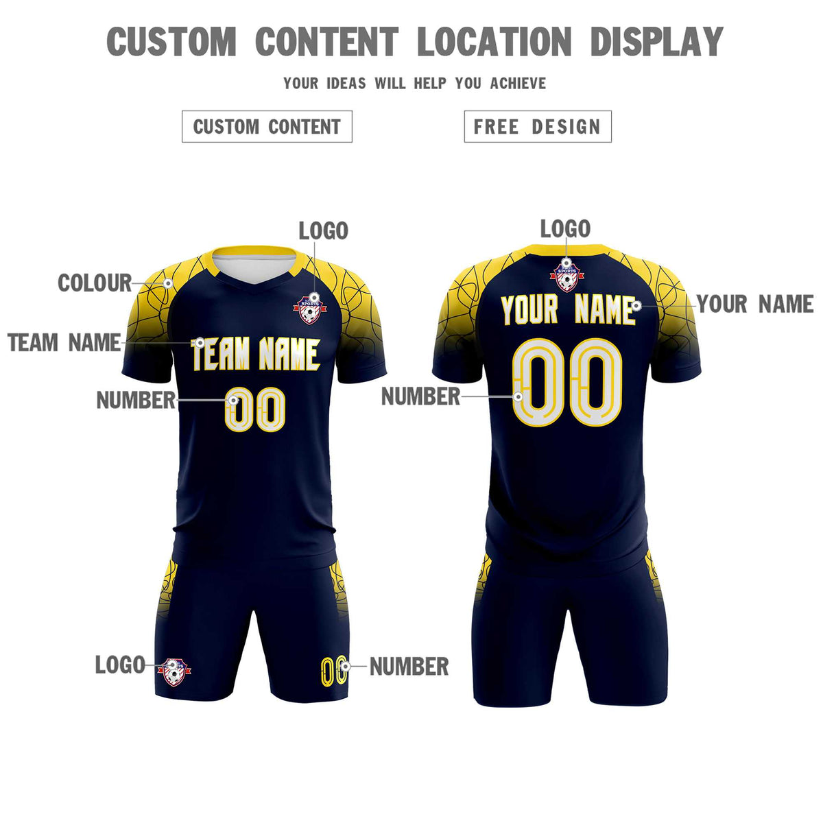 Custom Navy Classic Football Training Kit Jersey For Adults/Kids