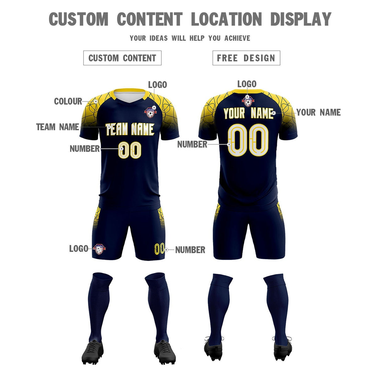 Custom Navy Classic Football Training Kit Jersey For Adults/Kids