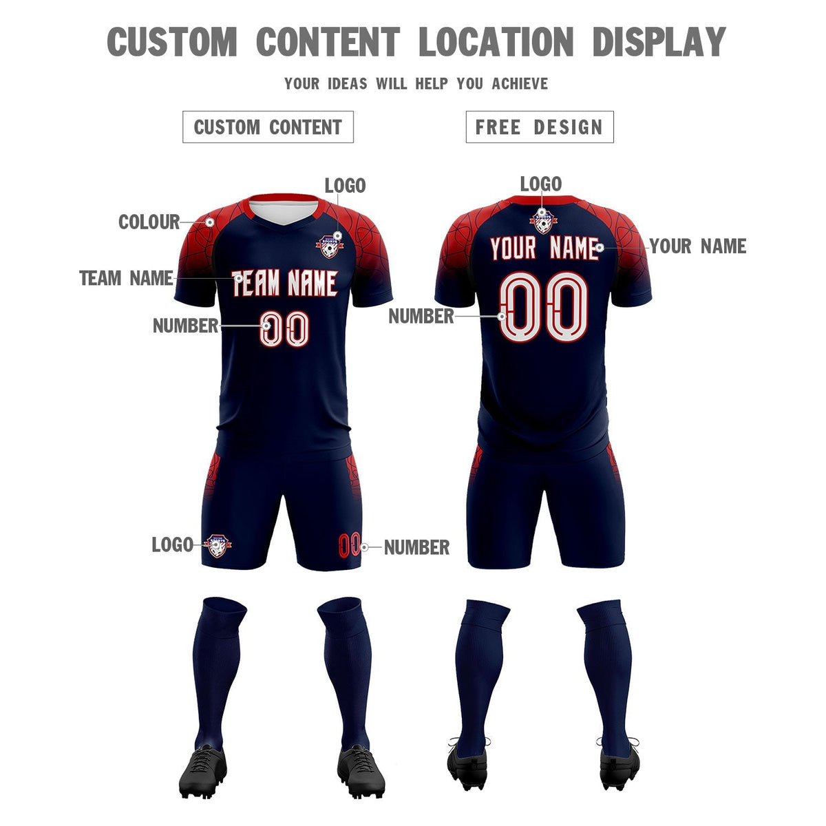 Custom Navy Classic Football Training Kit Jersey For Adults/Kids