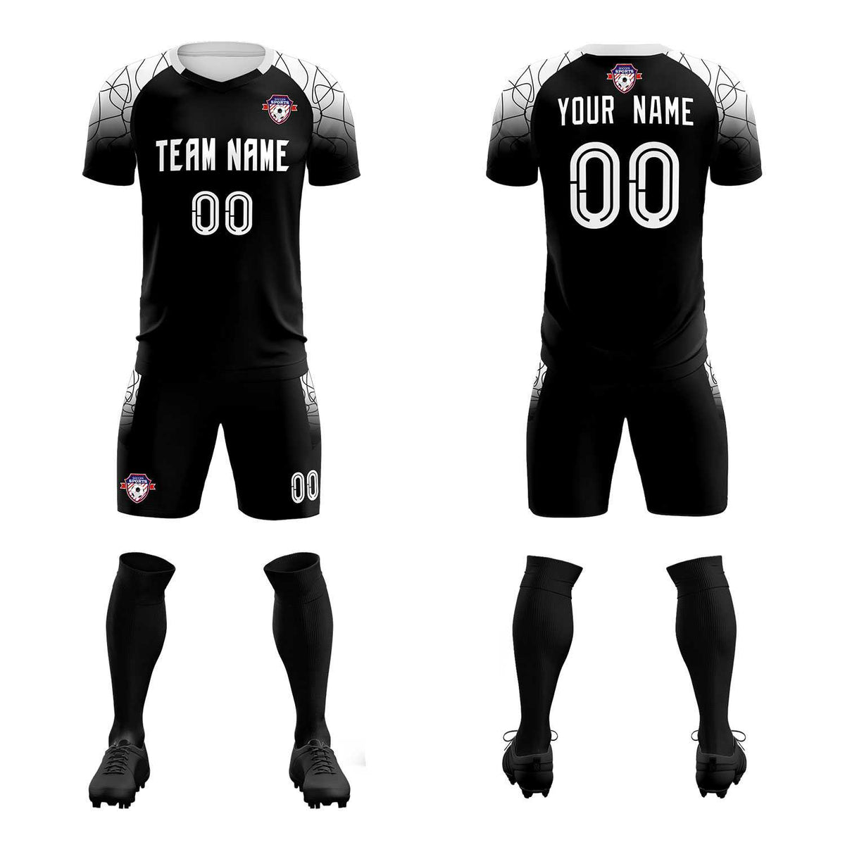 Custom Black Classic Football Training Kit Jersey For Adults/Kids