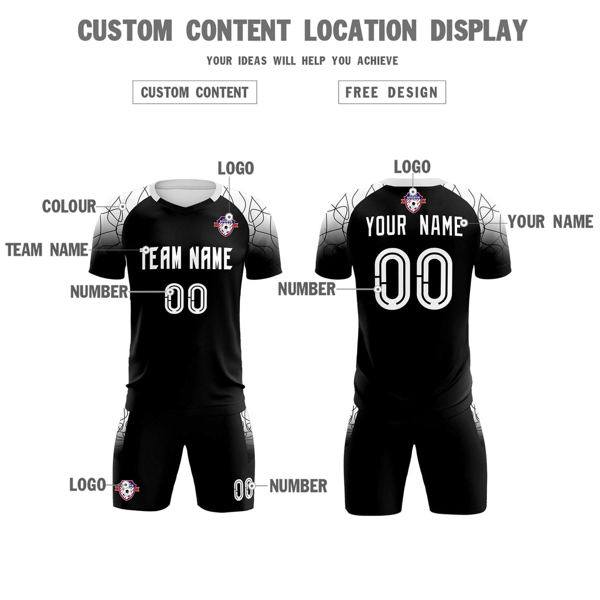 Custom Black Classic Football Training Kit Jersey For Adults/Kids