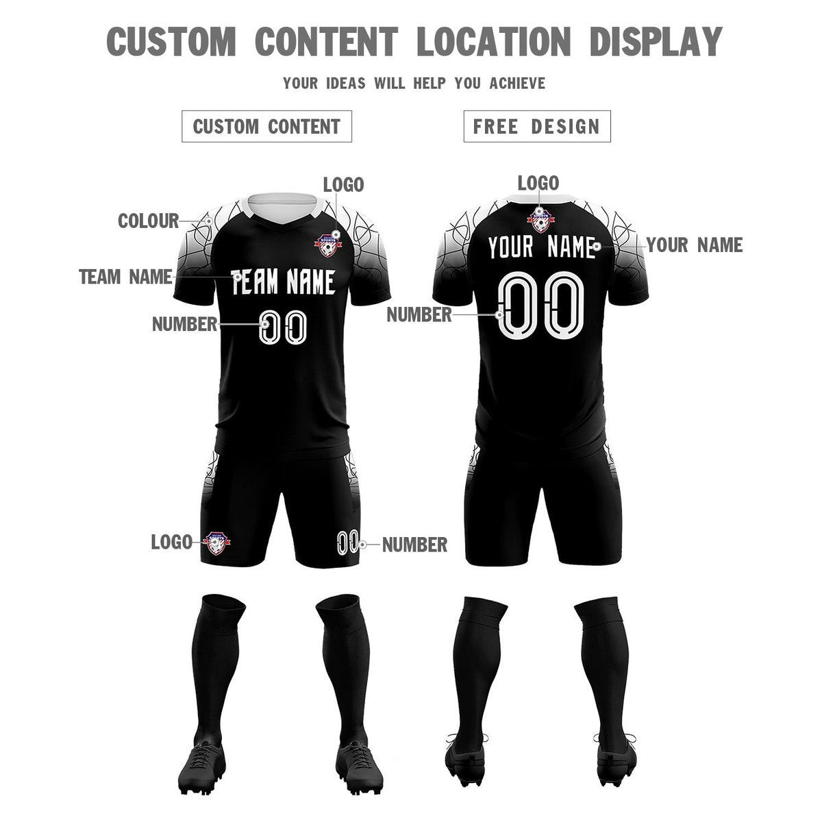Custom Black Classic Football Training Kit Jersey For Adults/Kids