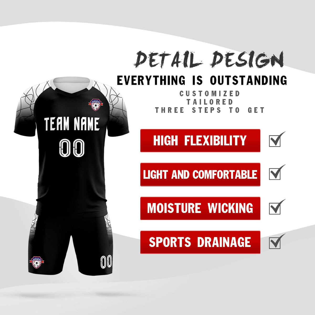 Custom Black Classic Football Training Kit Jersey For Adults/Kids