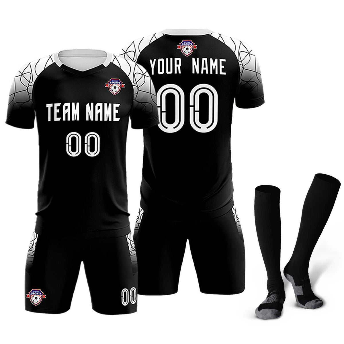 Custom Black Classic Football Training Kit Jersey For Adults/Kids