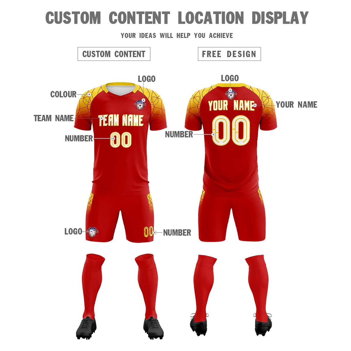 Custom Red Classic Football Training Kit Jersey For Adults/Kids