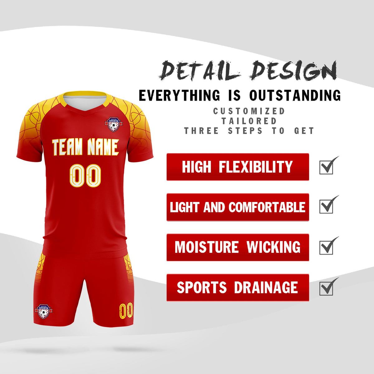 Custom Red Classic Football Training Kit Jersey For Adults/Kids