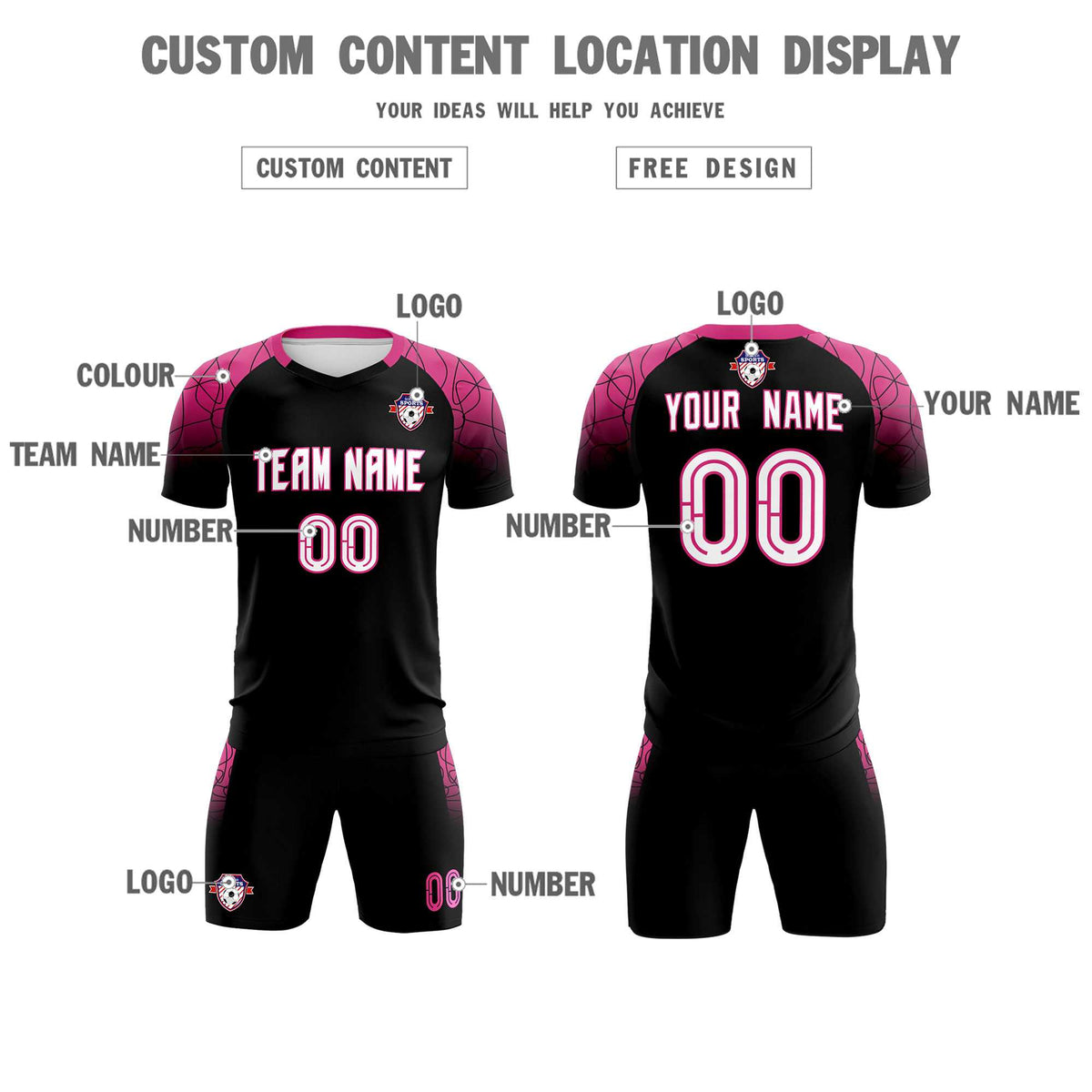 Custom Black Classic Football Training Kit Jersey For Adults/Kids