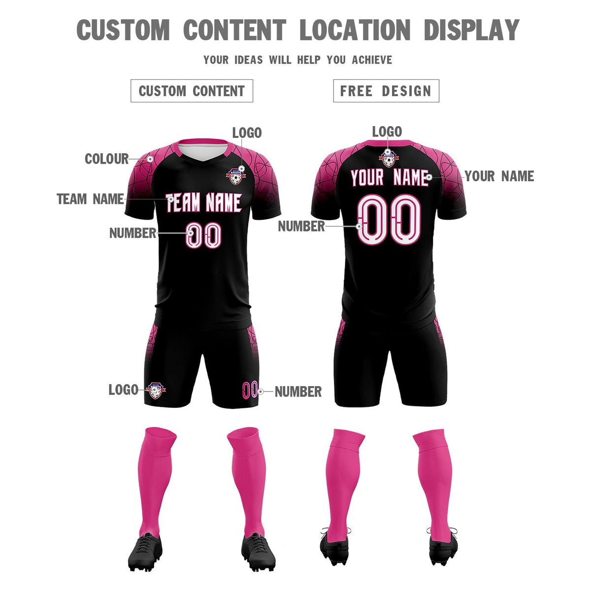 Custom Black Classic Football Training Kit Jersey For Adults/Kids