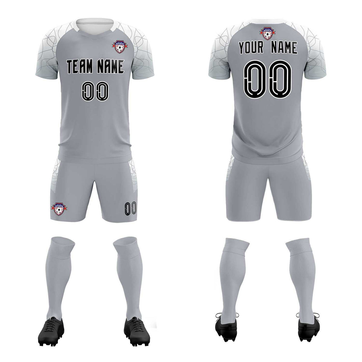 Custom Silver Classic Football Training Kit Jersey For Adults/Kids