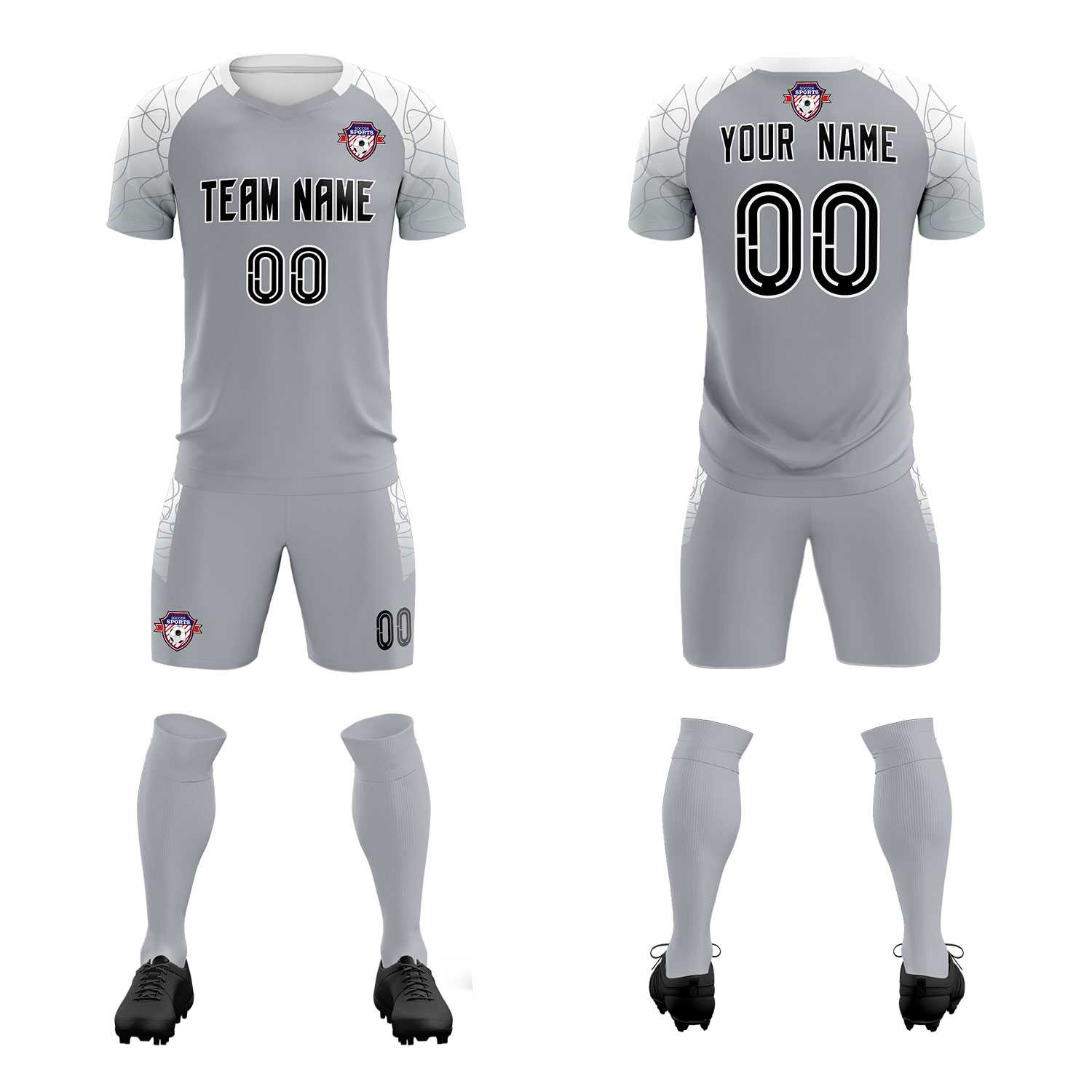 Custom Silver Classic Football Training Kit Jersey For Adults/Kids