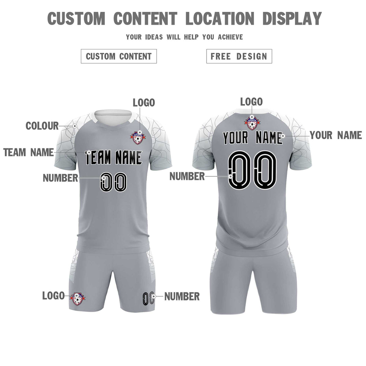 Custom Silver Classic Football Training Kit Jersey For Adults/Kids