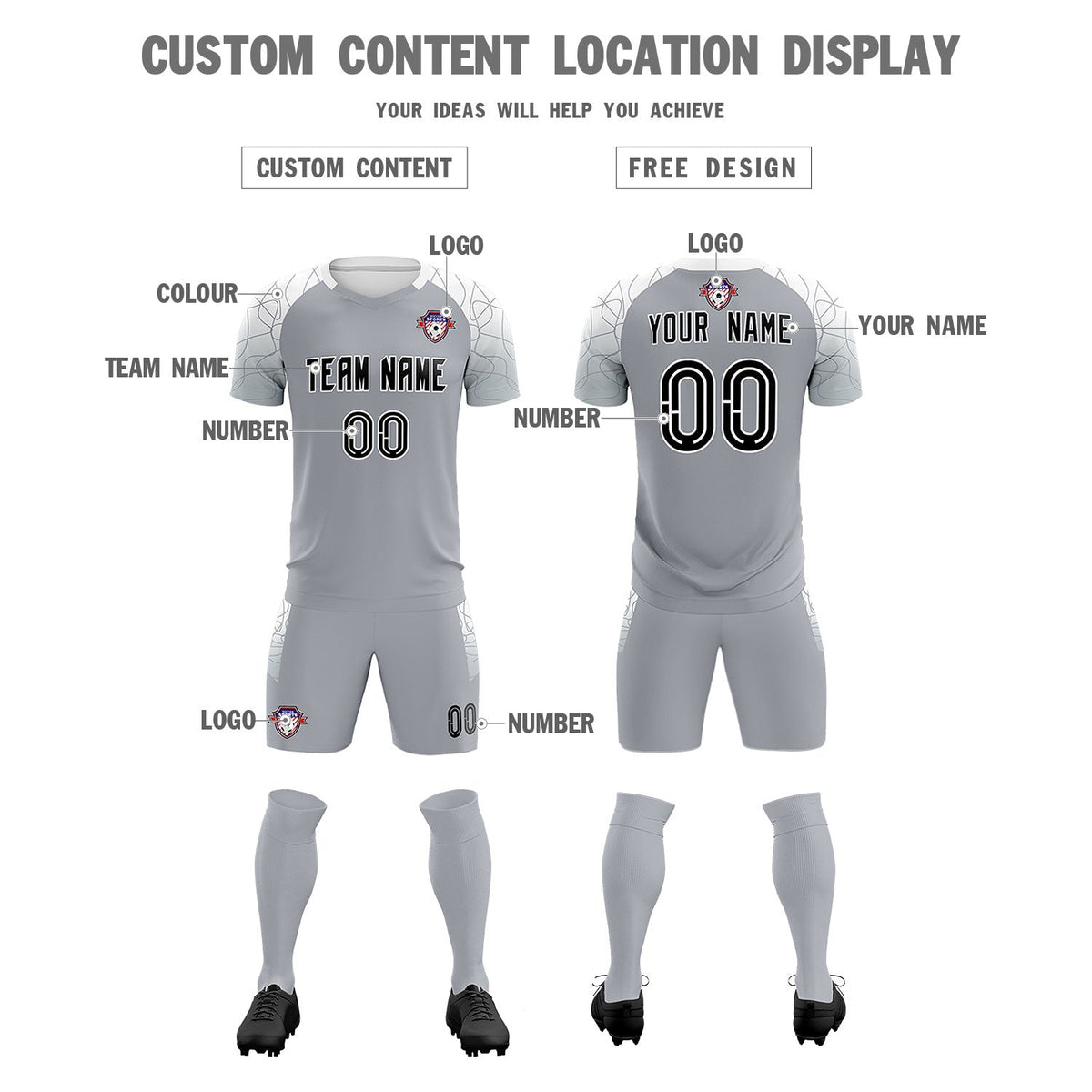Custom Silver Classic Football Training Kit Jersey For Adults/Kids