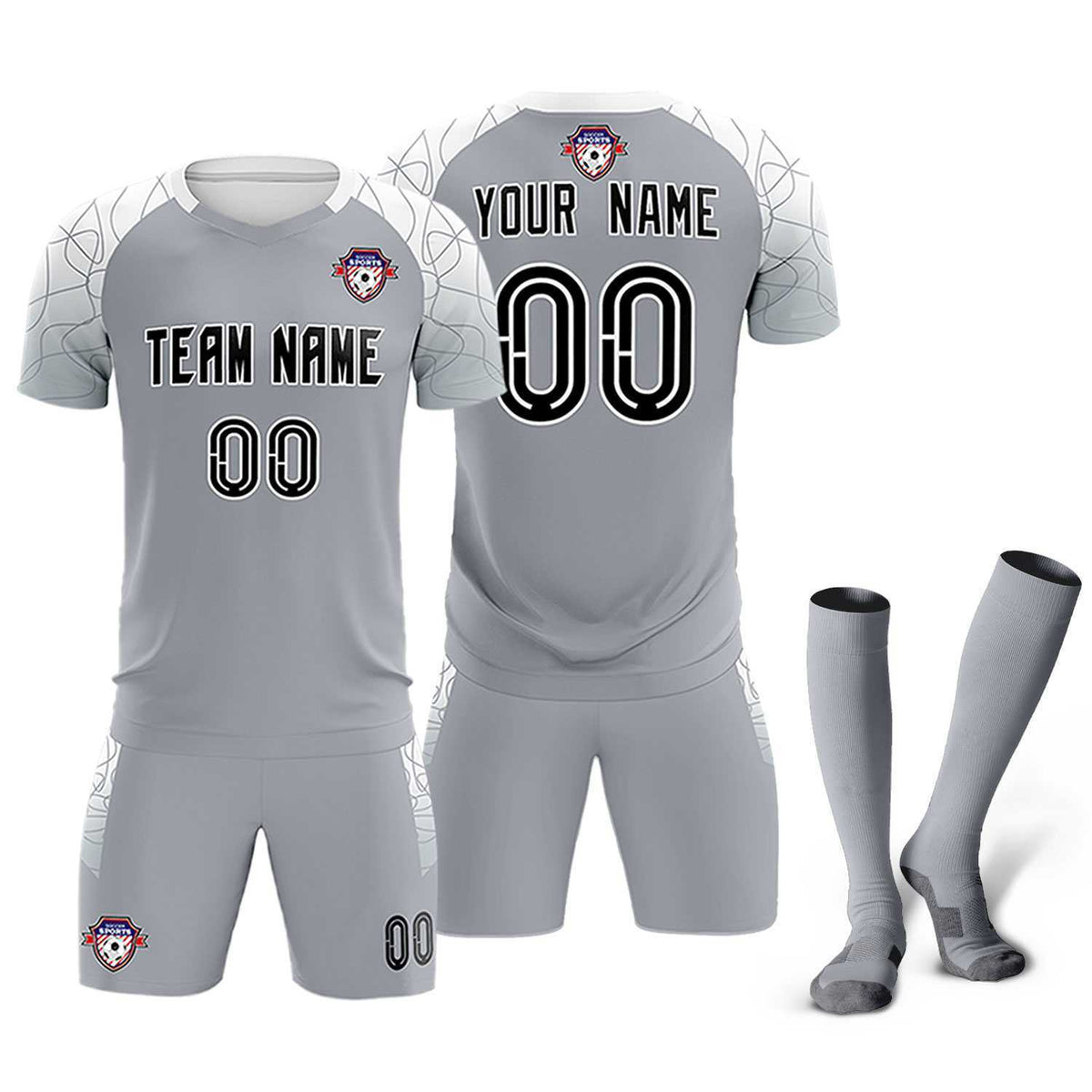 Custom Silver Classic Football Training Kit Jersey For Adults/Kids