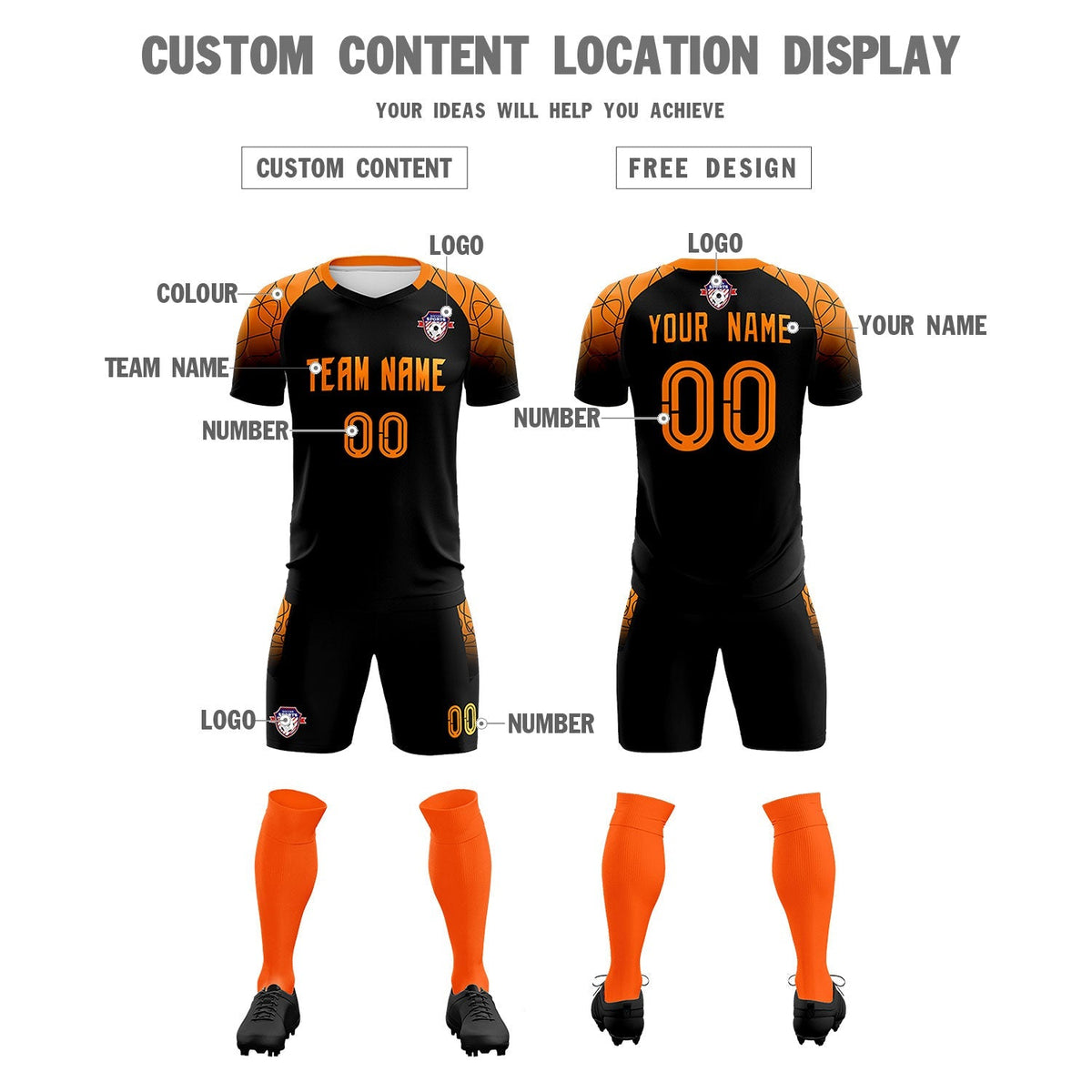 Custom Black Classic Football Training Kit Jersey For Adults/Kids