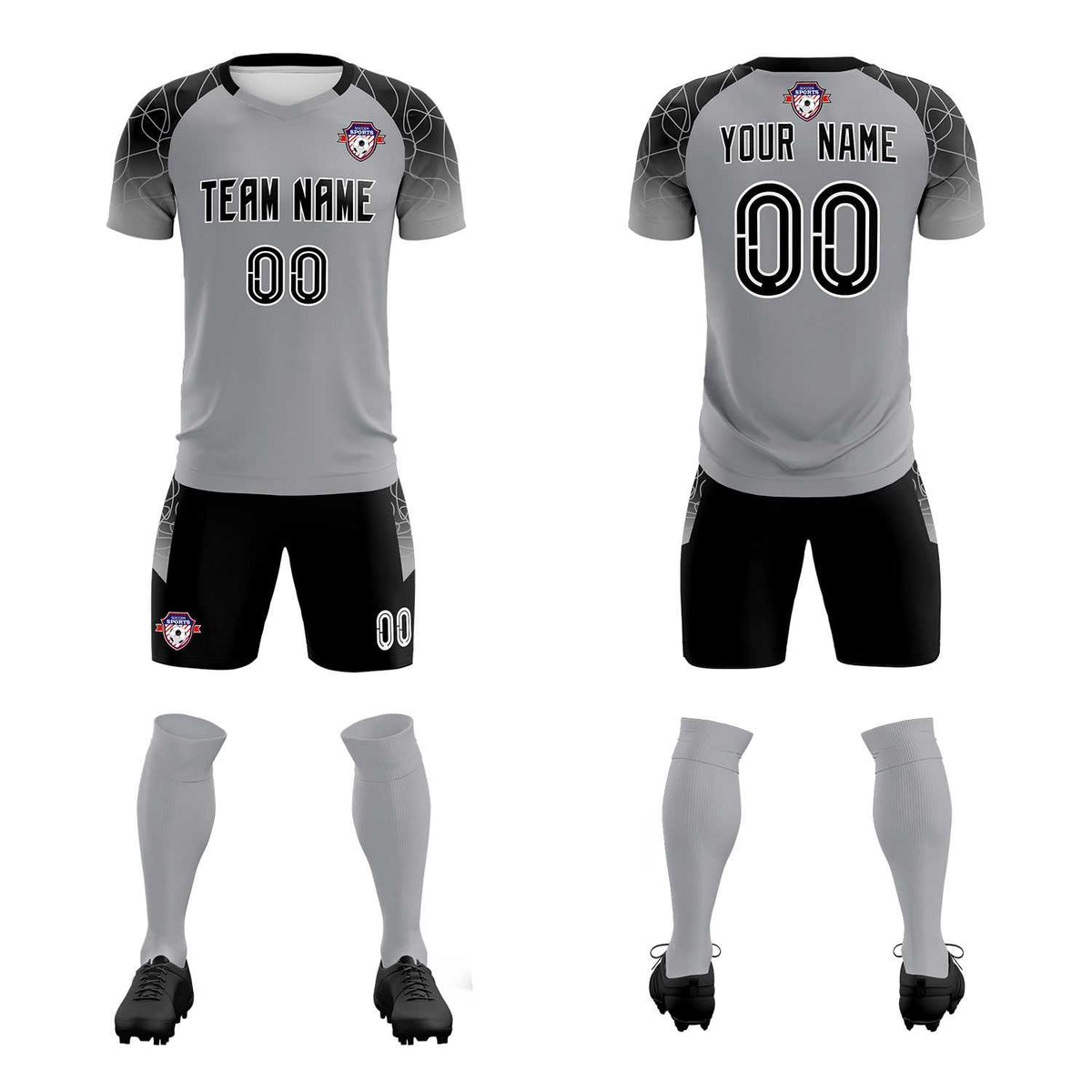 Custom Silver Classic Football Training Kit Jersey For Adults/Kids