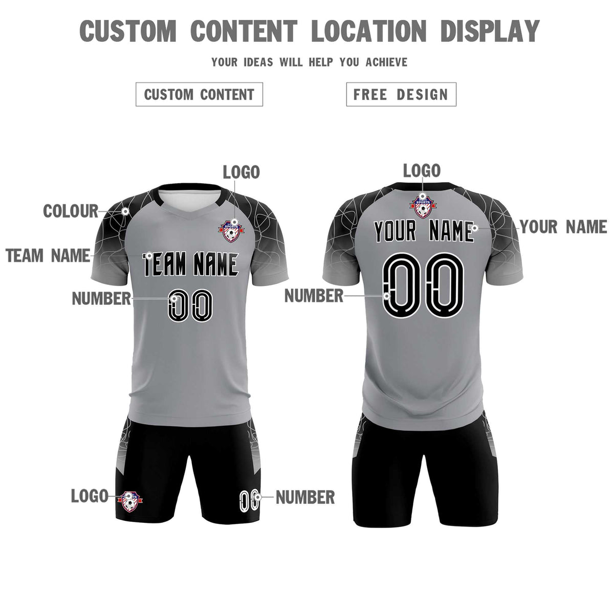 Custom Silver Classic Football Training Kit Jersey For Adults/Kids