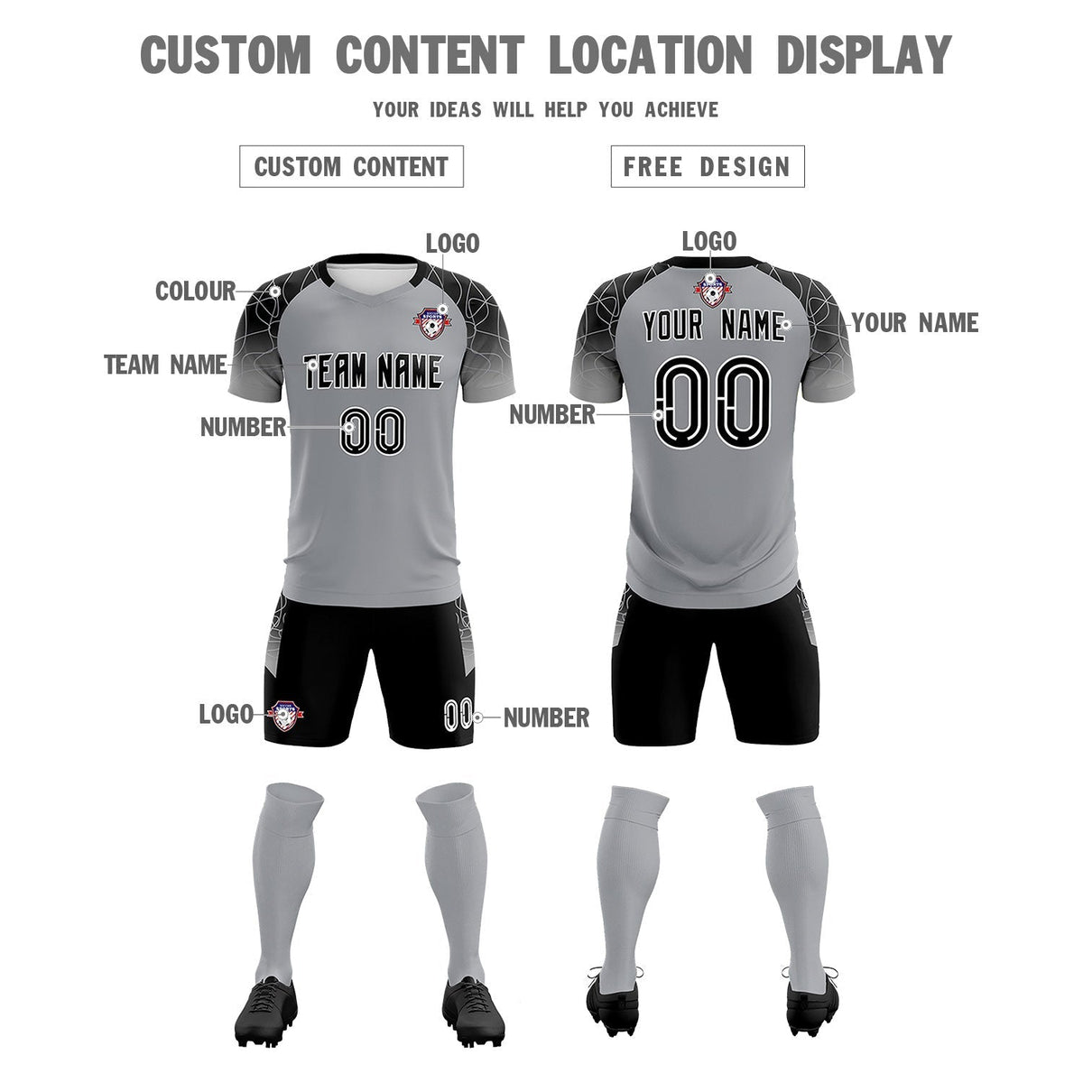 Custom Silver Classic Football Training Kit Jersey For Adults/Kids