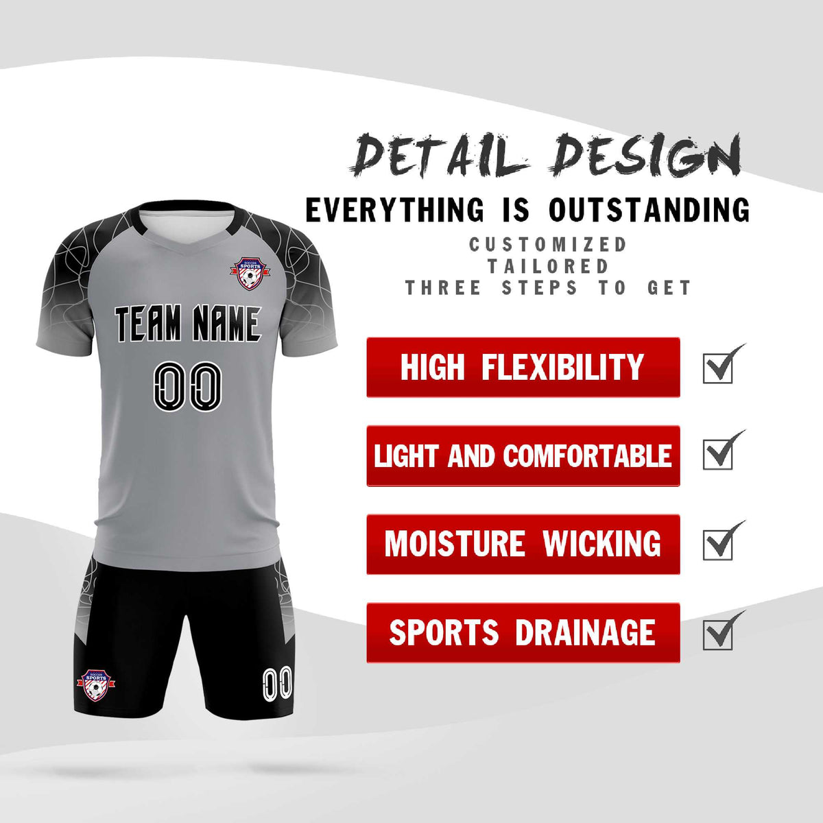 Custom Silver Classic Football Training Kit Jersey For Adults/Kids