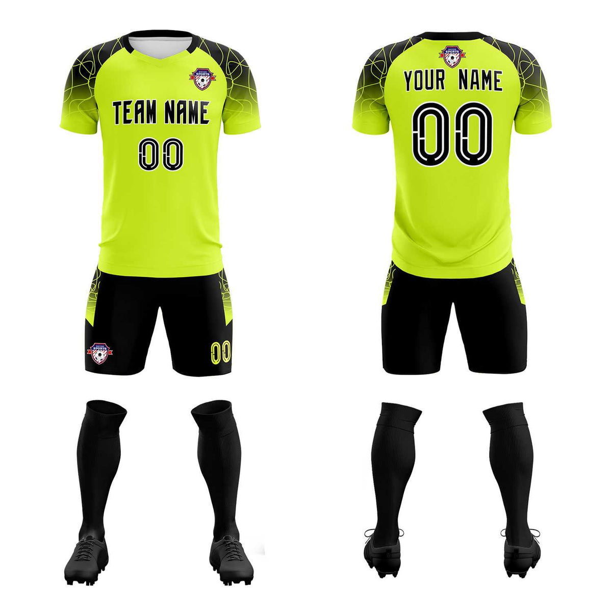 Custom Neon Green Classic Football Training Kit Jersey For Adults/Kids