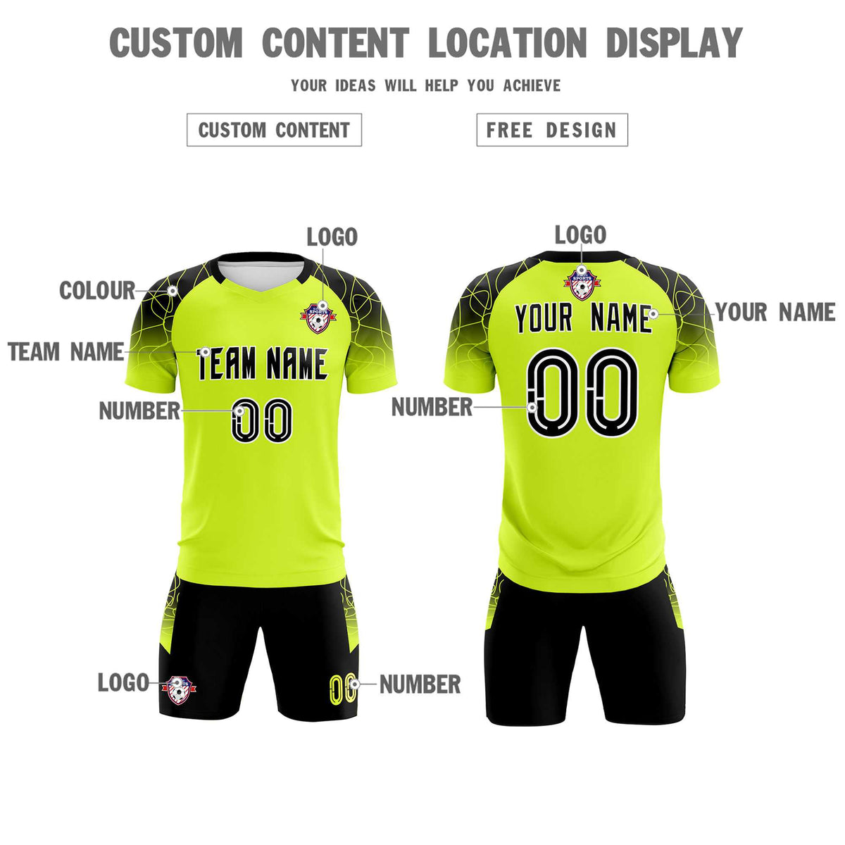 Custom Neon Green Classic Football Training Kit Jersey For Adults/Kids