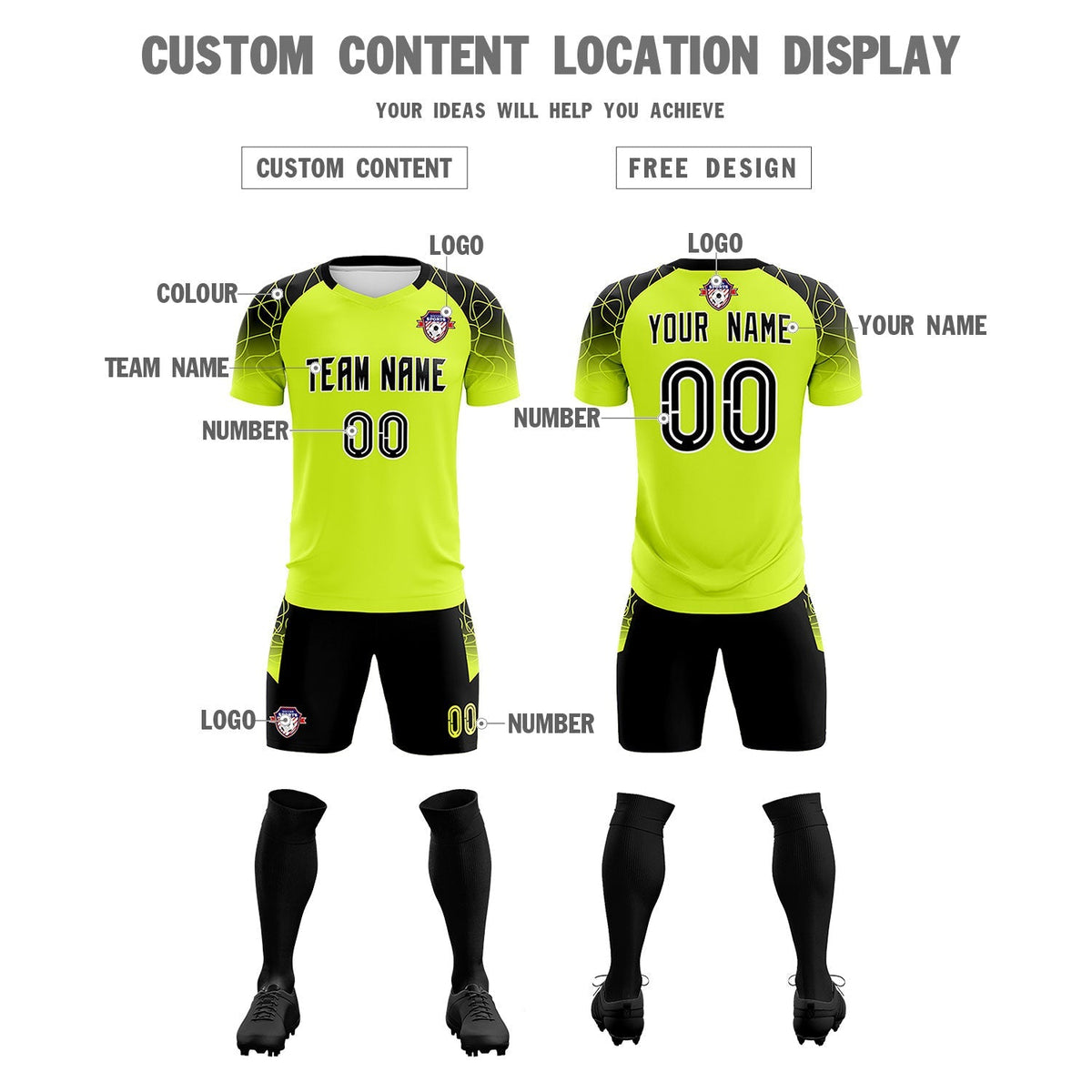 Custom Neon Green Classic Football Training Kit Jersey For Adults/Kids