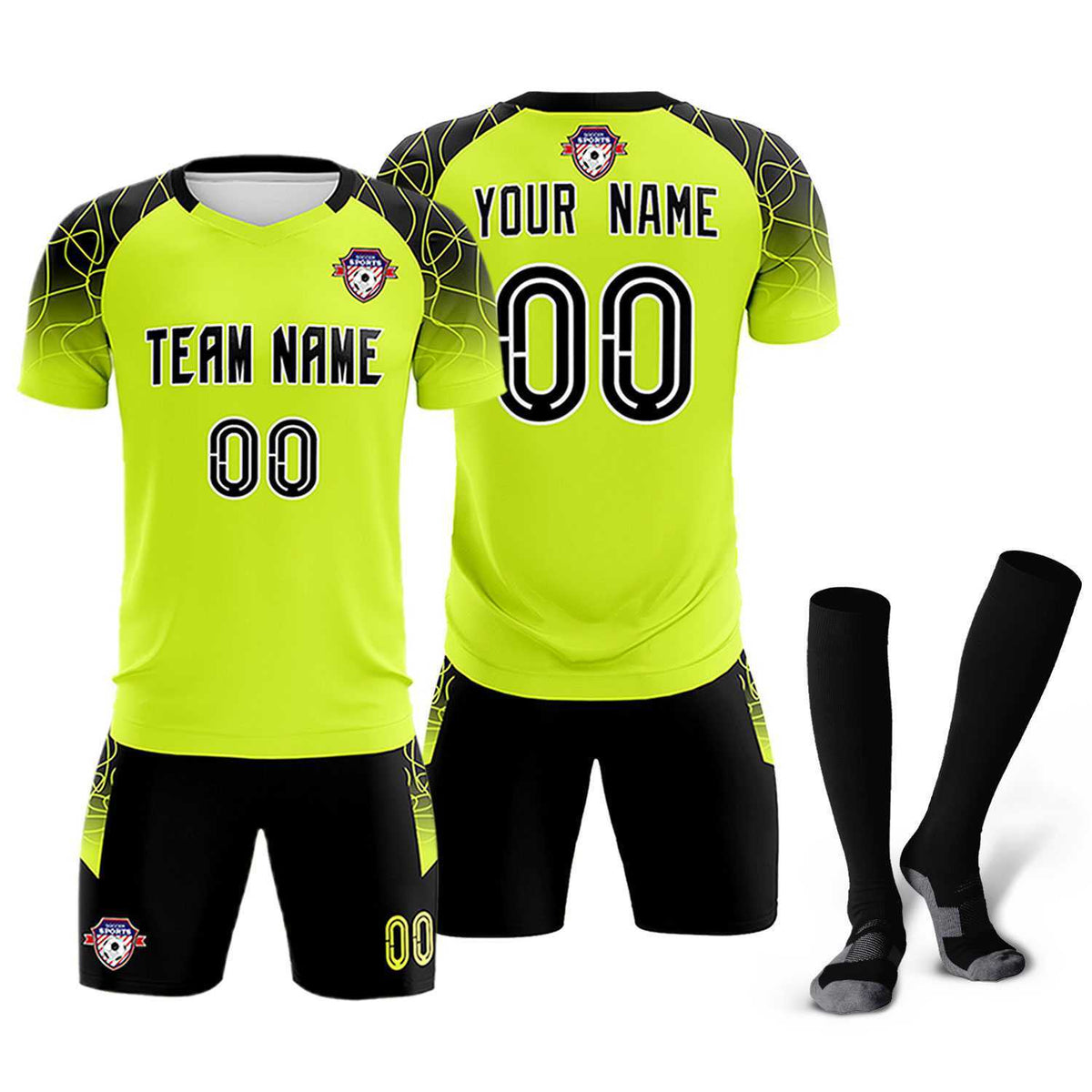 Custom Neon Green Classic Football Training Kit Jersey For Adults/Kids