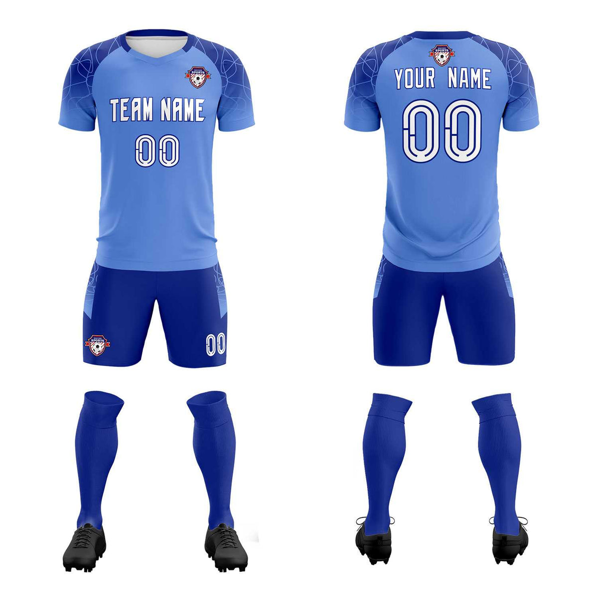 Custom Light Blue Classic Football Training Kit Jersey For Adults/Kids