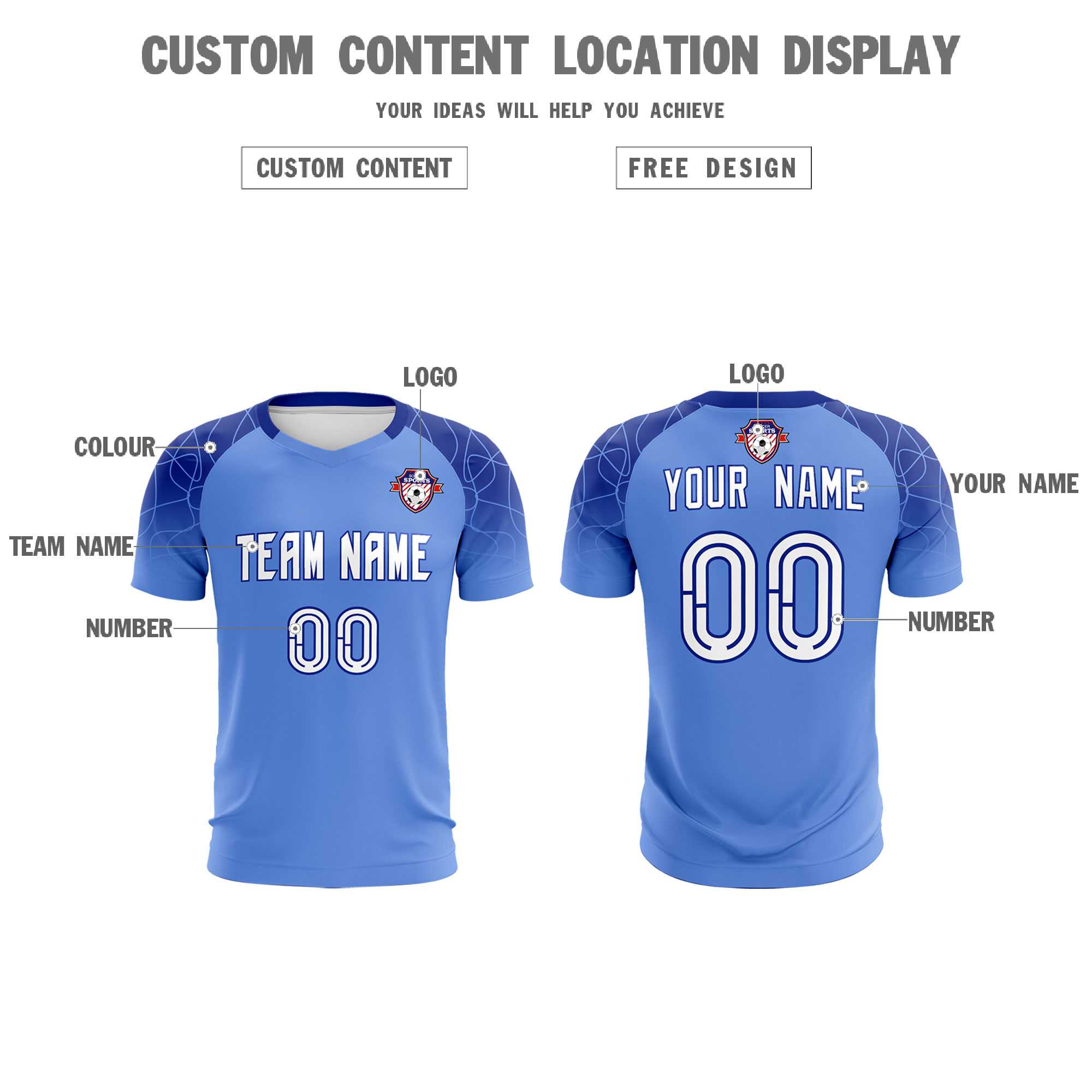Custom Light Blue Classic Football Training Kit Jersey For Adults/Kids