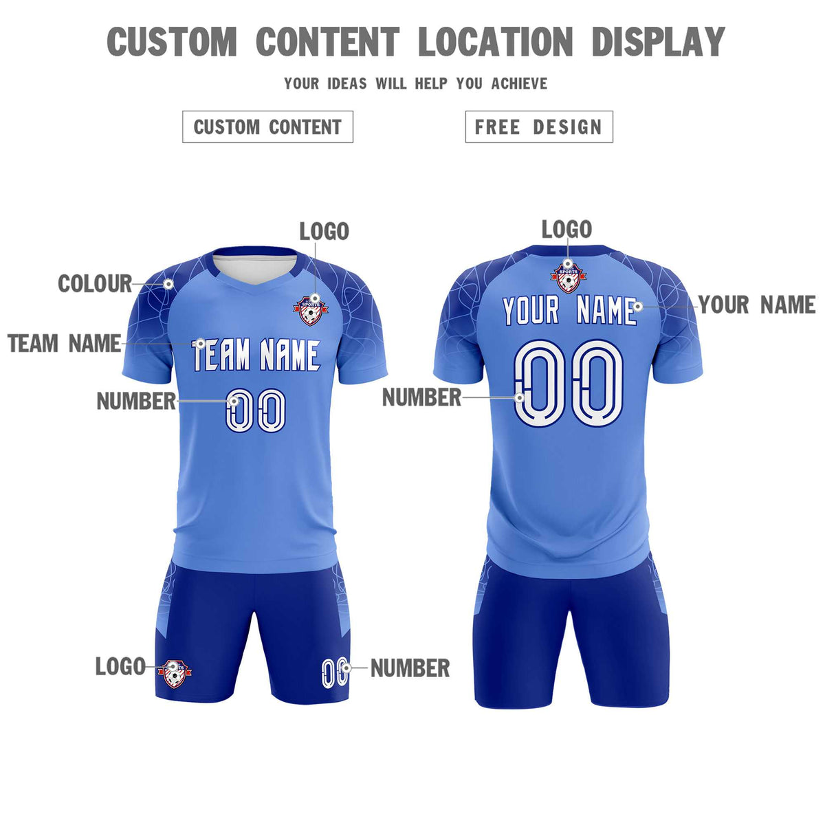 Custom Light Blue Classic Football Training Kit Jersey For Adults/Kids