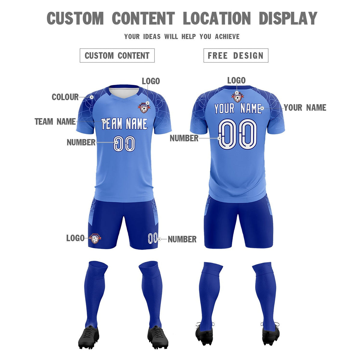 Custom Light Blue Classic Football Training Kit Jersey For Adults/Kids