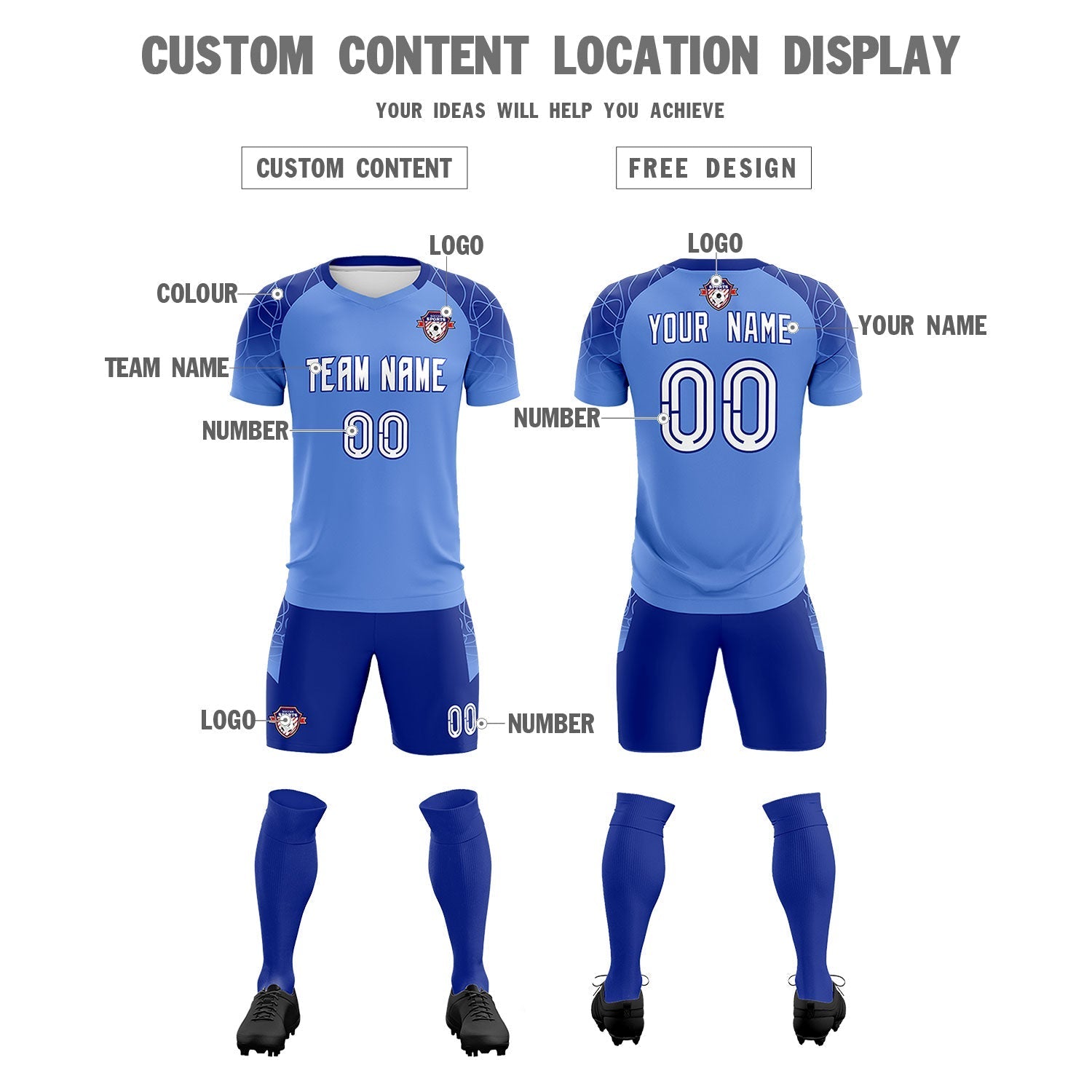 Custom Light Blue Classic Football Training Kit Jersey For Adults/Kids