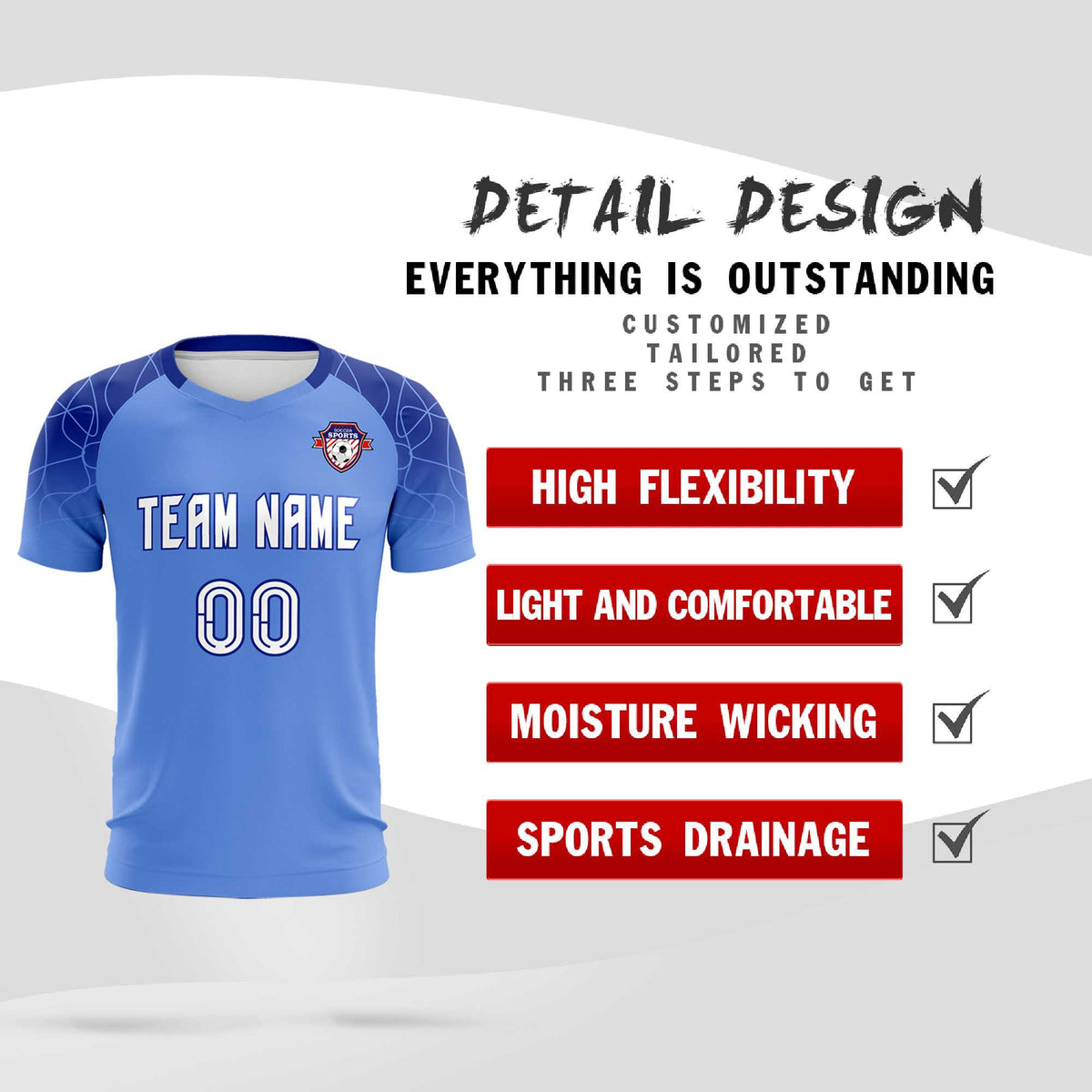 Custom Light Blue Classic Football Training Kit Jersey For Adults/Kids