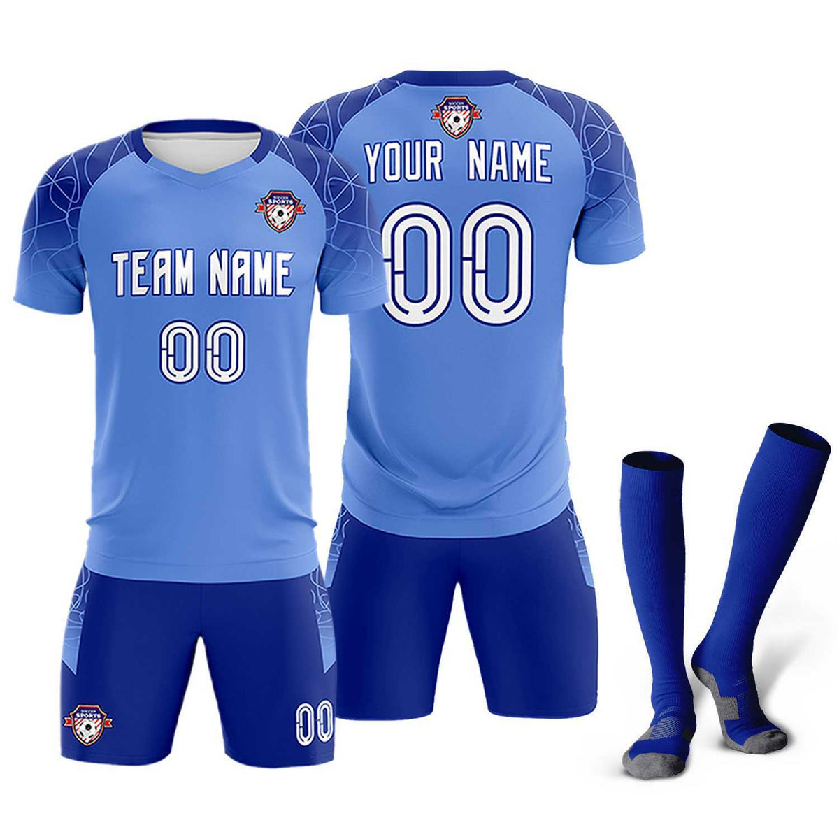 Custom Light Blue Classic Football Training Kit Jersey For Adults/Kids