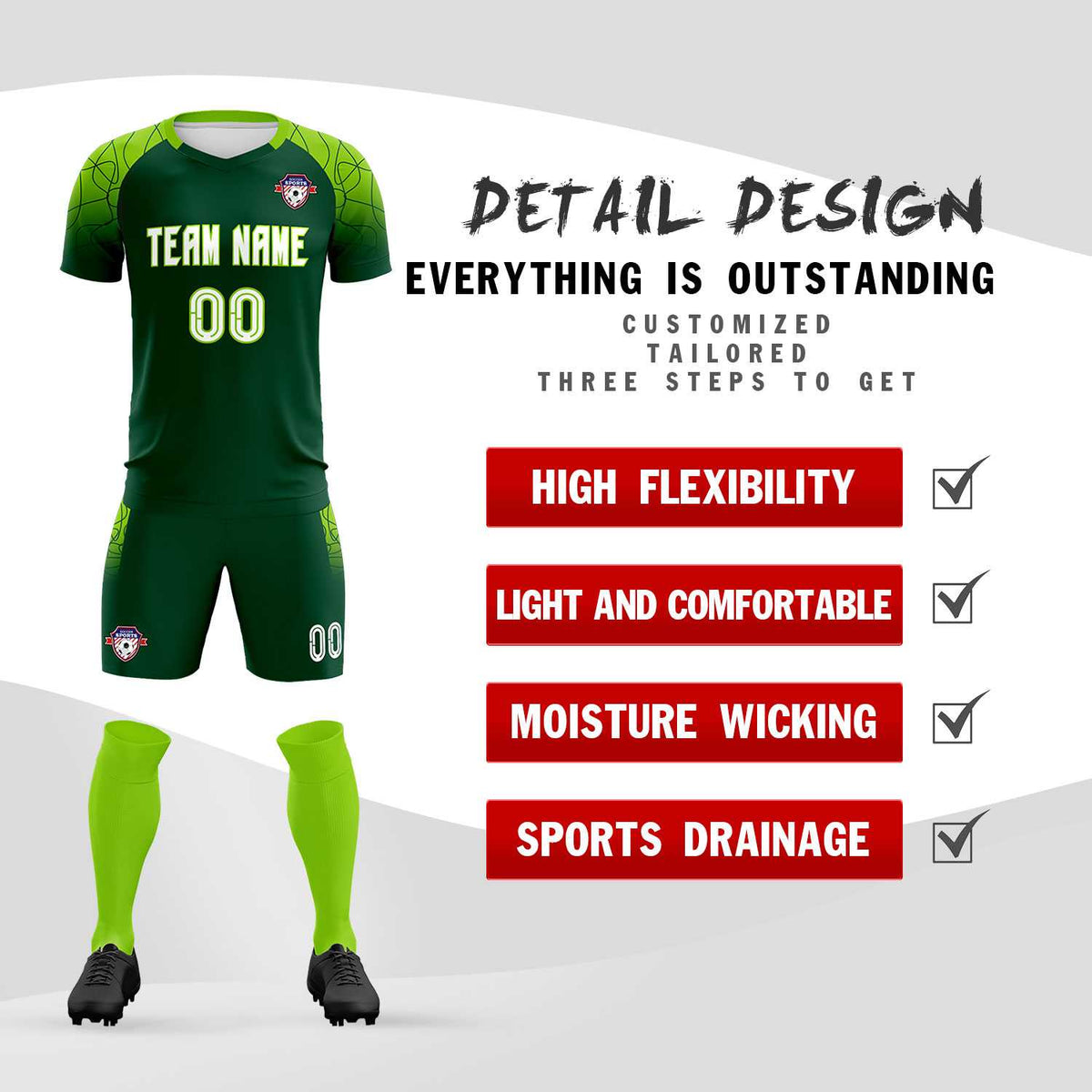 Custom Green Classic Football Training Kit Jersey For Adults/Kids