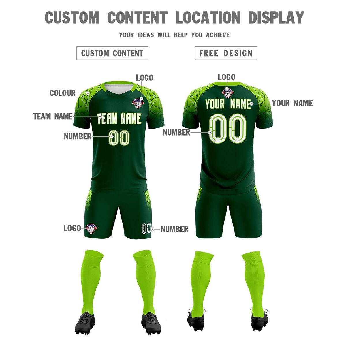 Custom Green Classic Football Training Kit Jersey For Adults/Kids