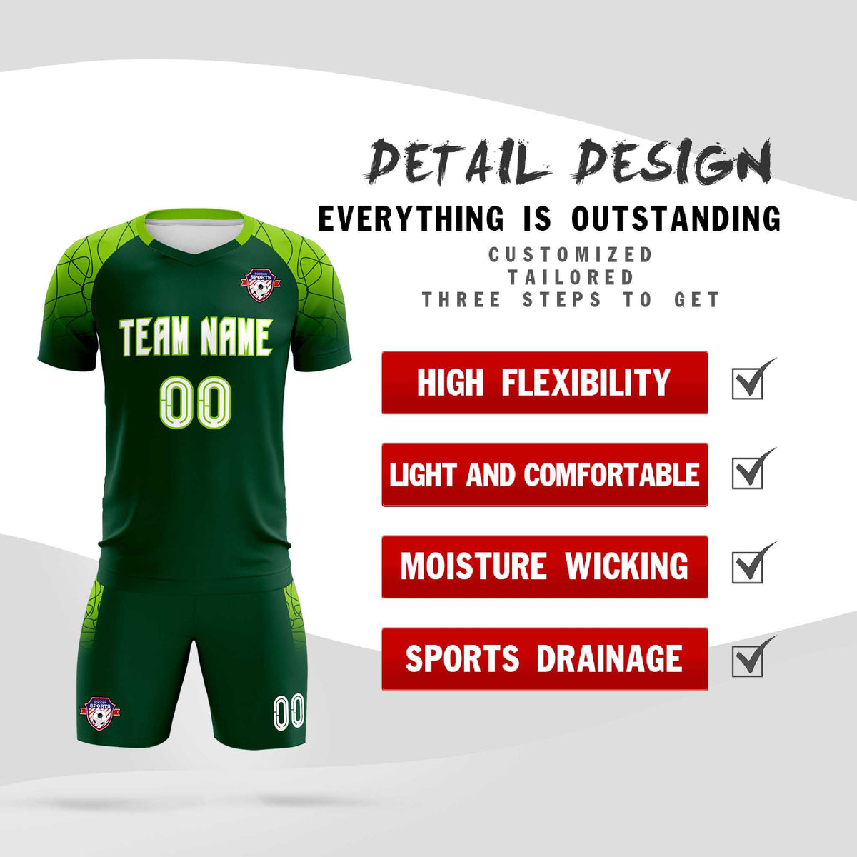Custom Green Classic Football Training Kit Jersey For Adults/Kids
