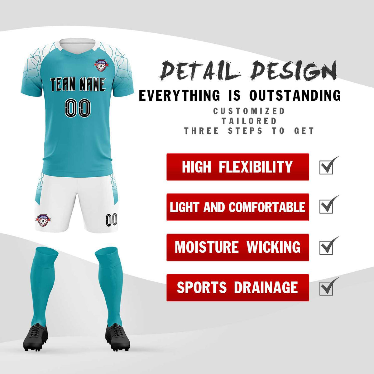 Custom Aqua Classic Football Training Kit Jersey For Adults/Kids