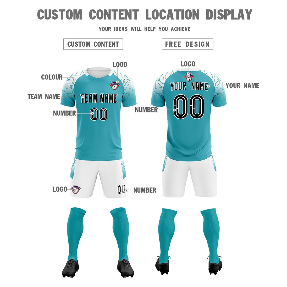 Custom Aqua Classic Football Training Kit Jersey For Adults/Kids
