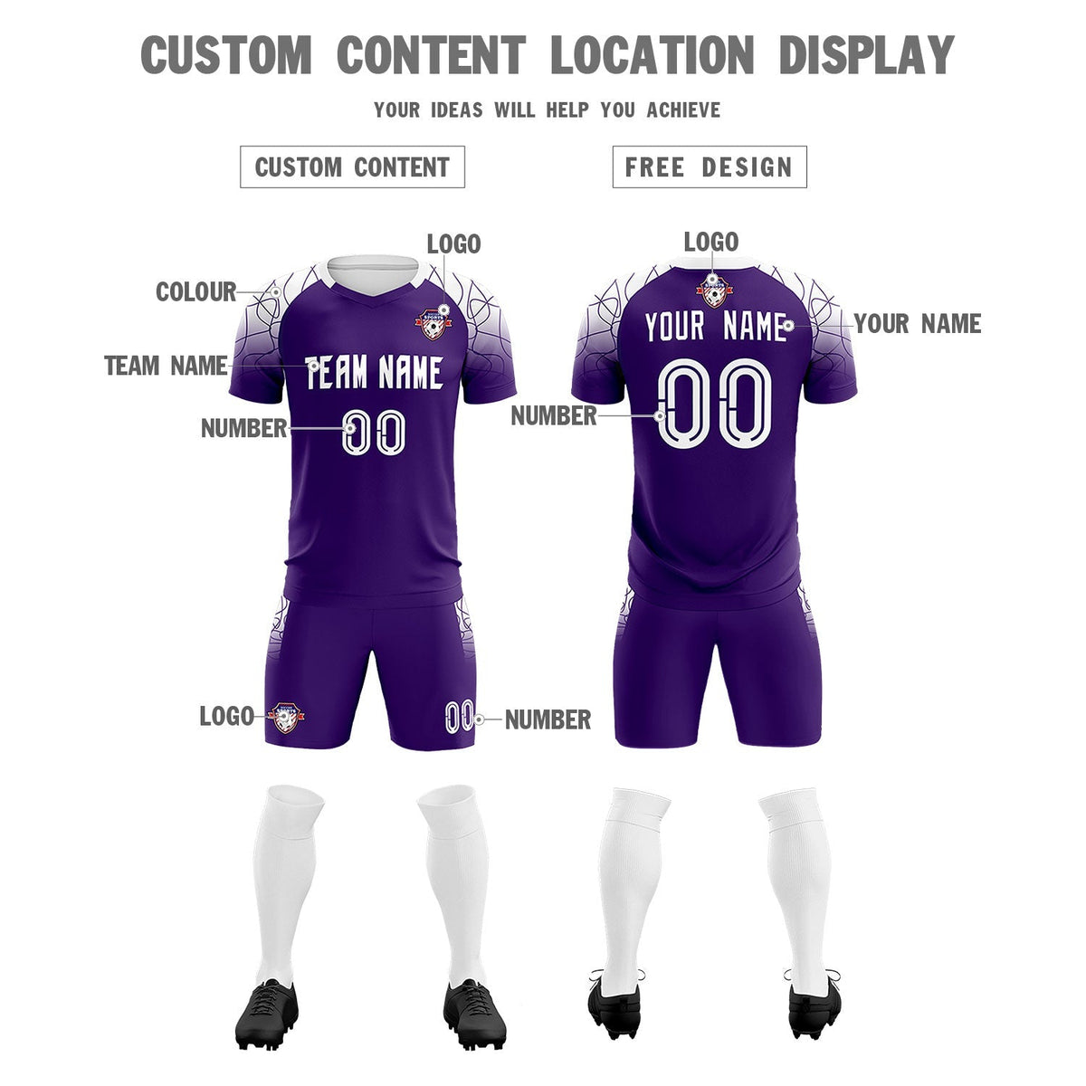 Custom Purple Classic Football Training Kit Jersey For Adults/Kids