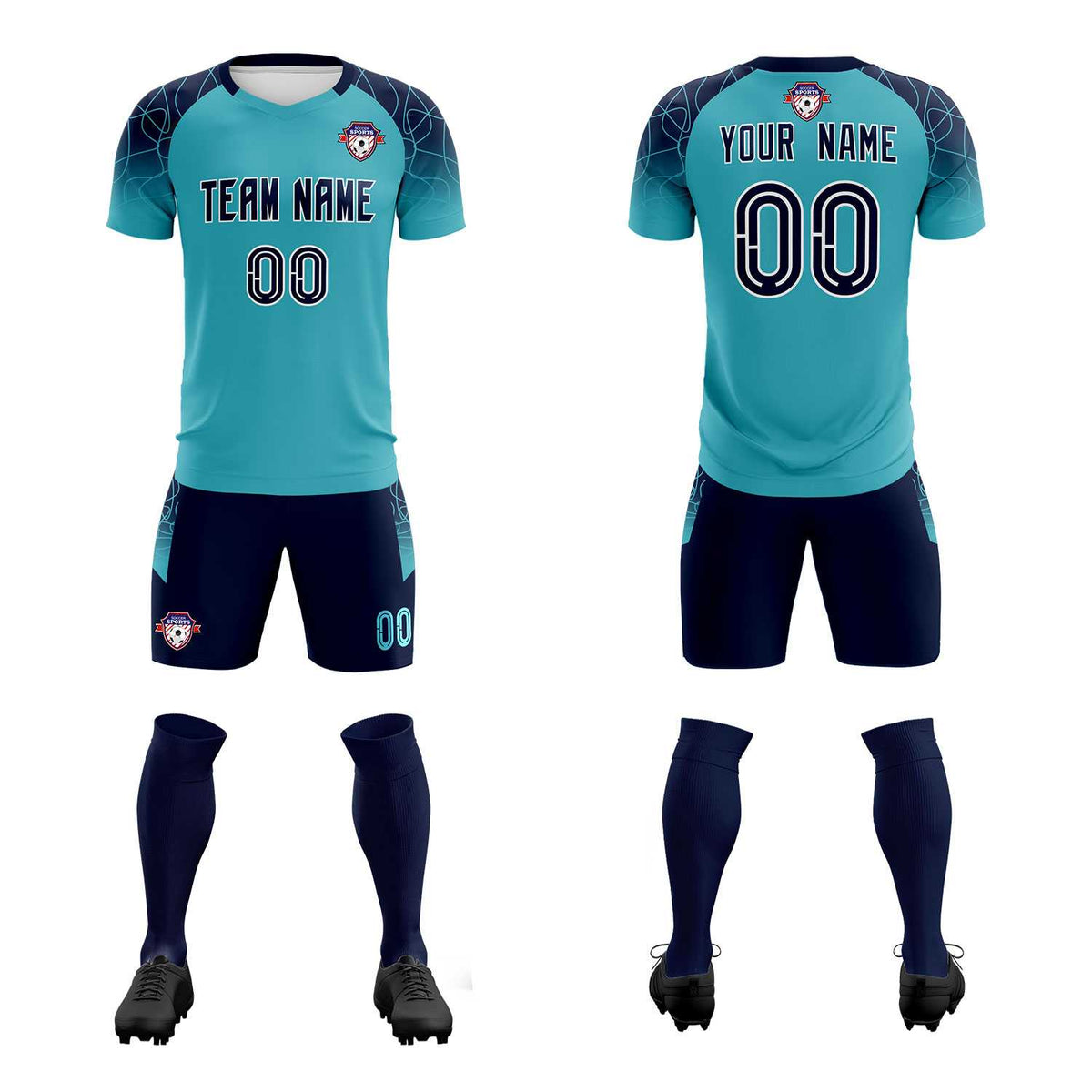 Custom Sky Blue Classic Football Training Kit Jersey For Adults/Kids