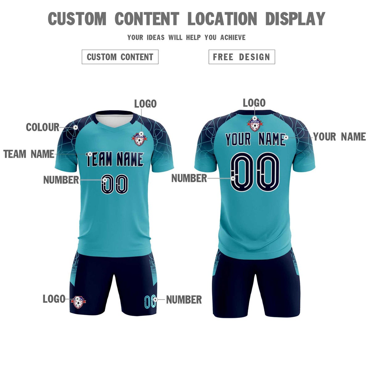 Custom Sky Blue Classic Football Training Kit Jersey For Adults/Kids