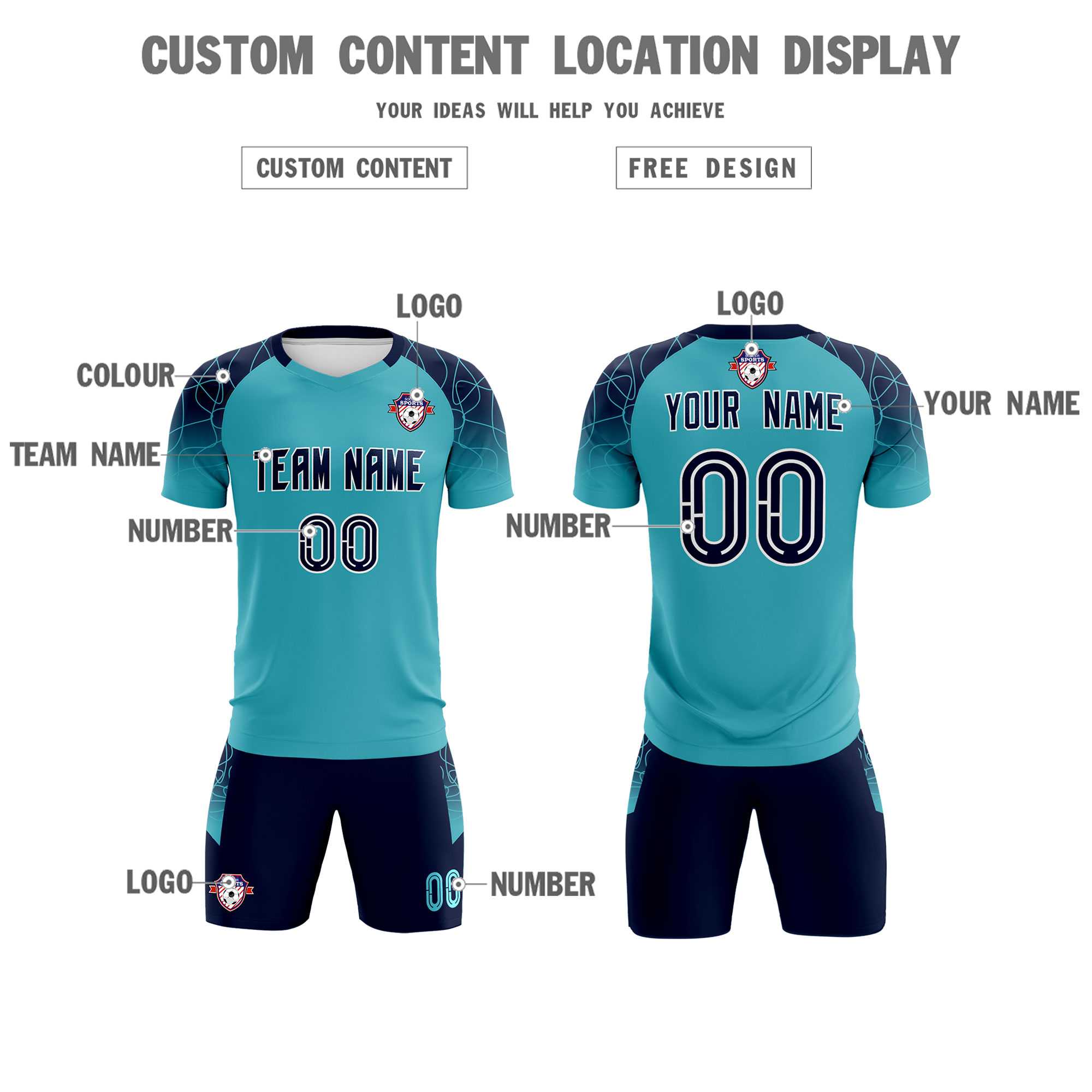 Custom Sky Blue Classic Football Training Kit Jersey For Adults/Kids