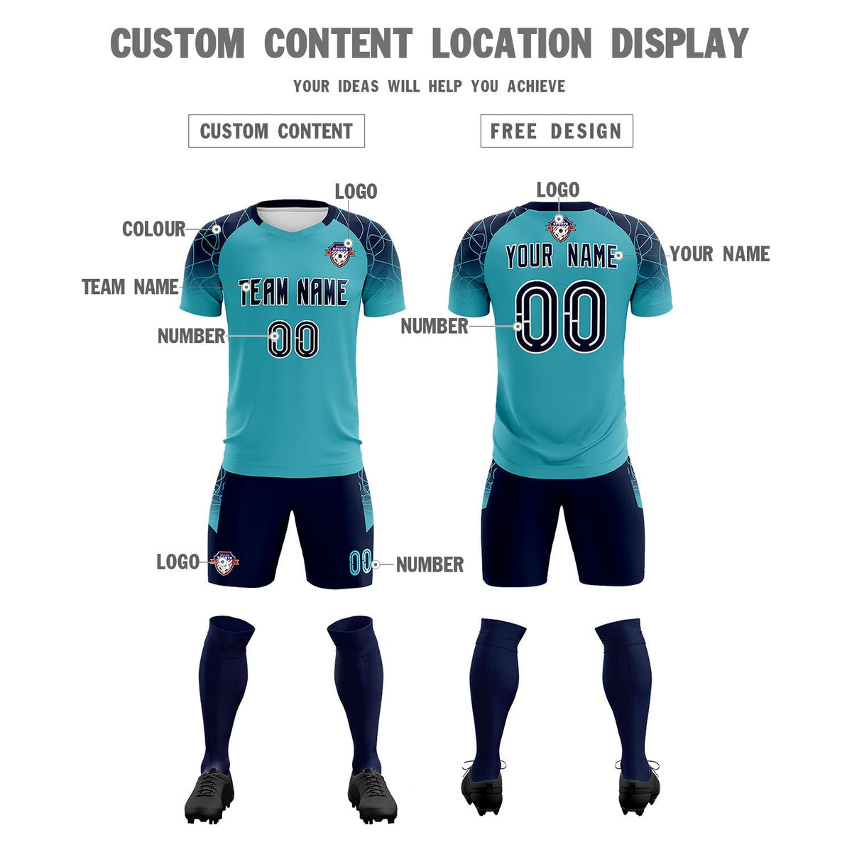 Custom Sky Blue Classic Football Training Kit Jersey For Adults/Kids