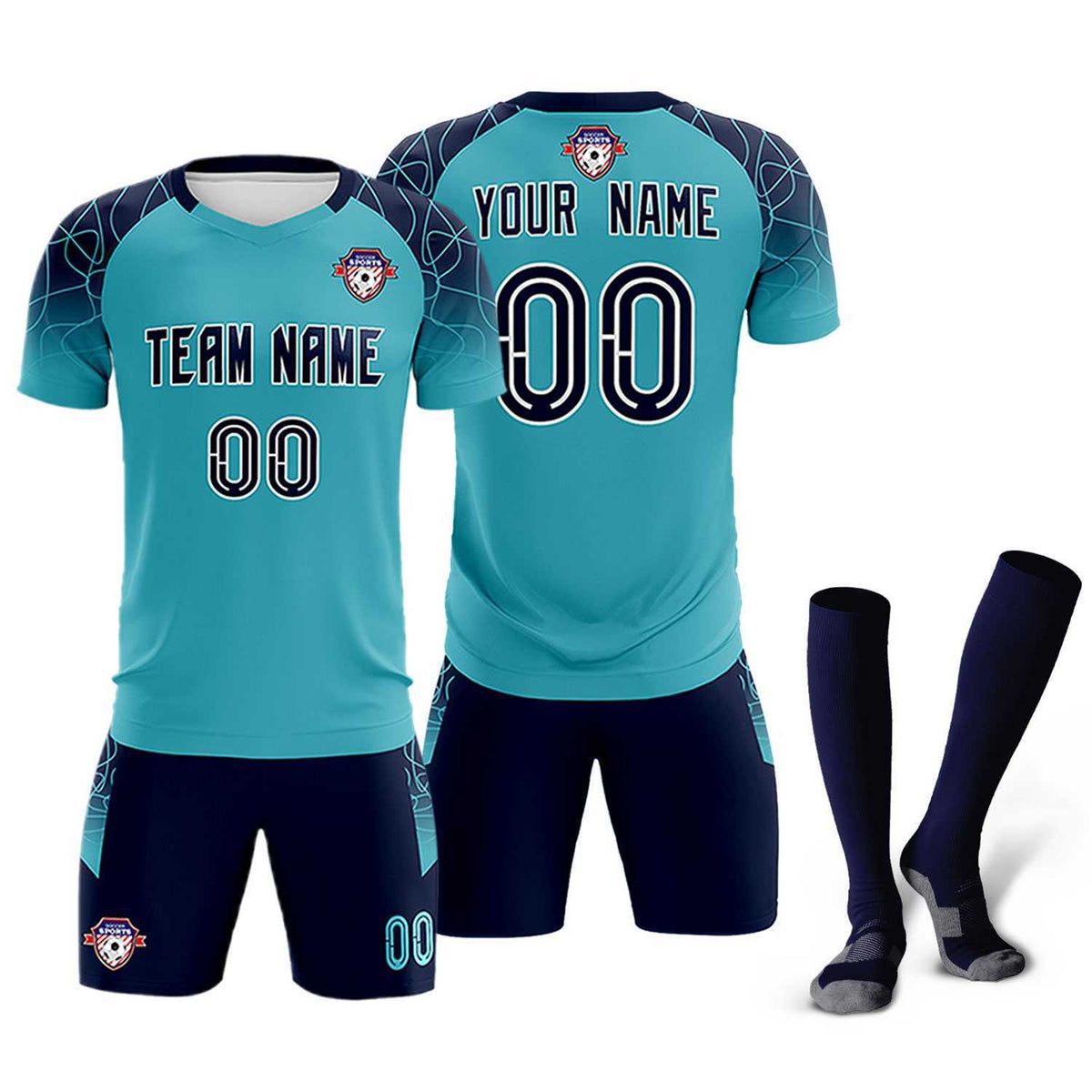 Custom Sky Blue Classic Football Training Kit Jersey For Adults/Kids