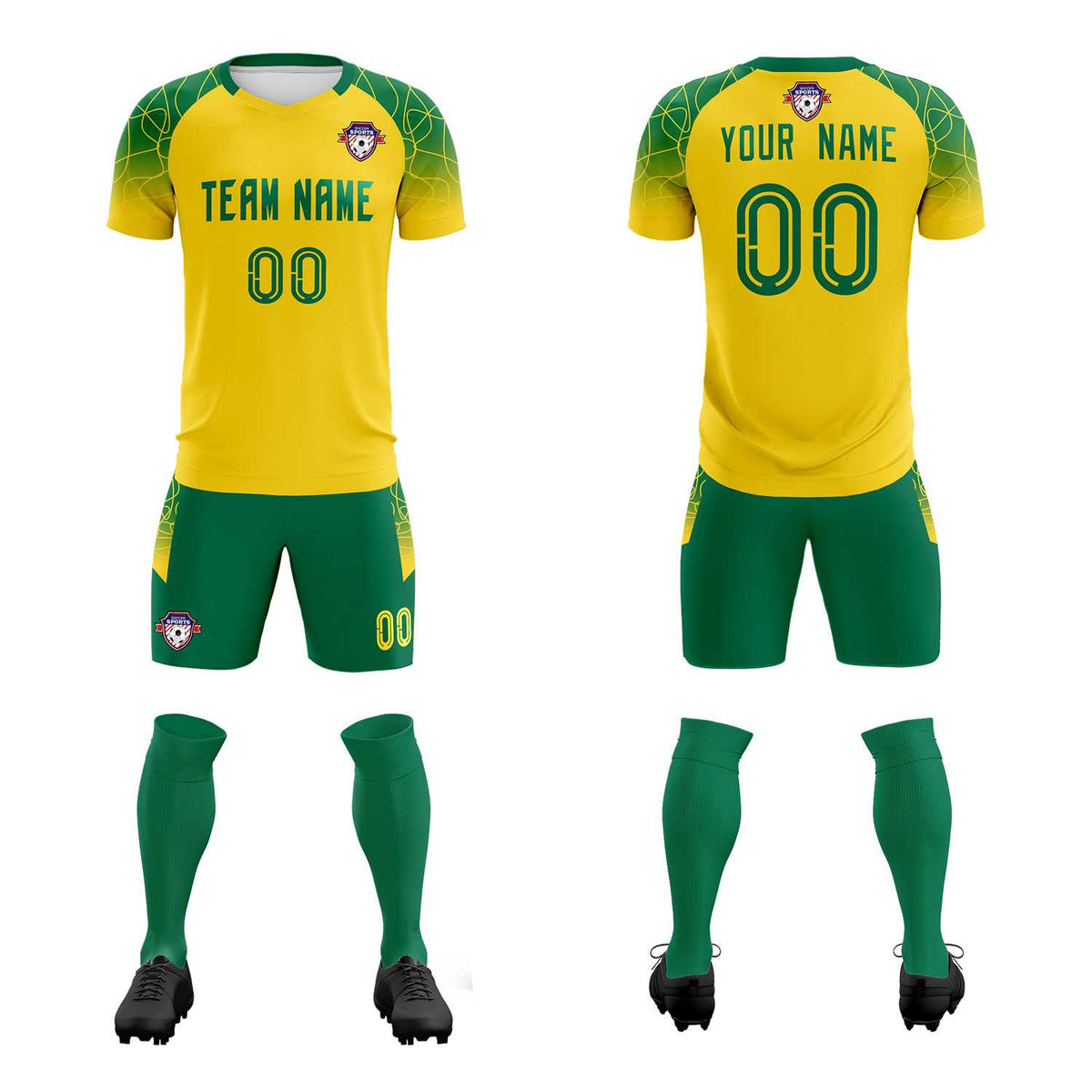 Custom Gold Classic Football Training Kit Jersey For Adults/Kids