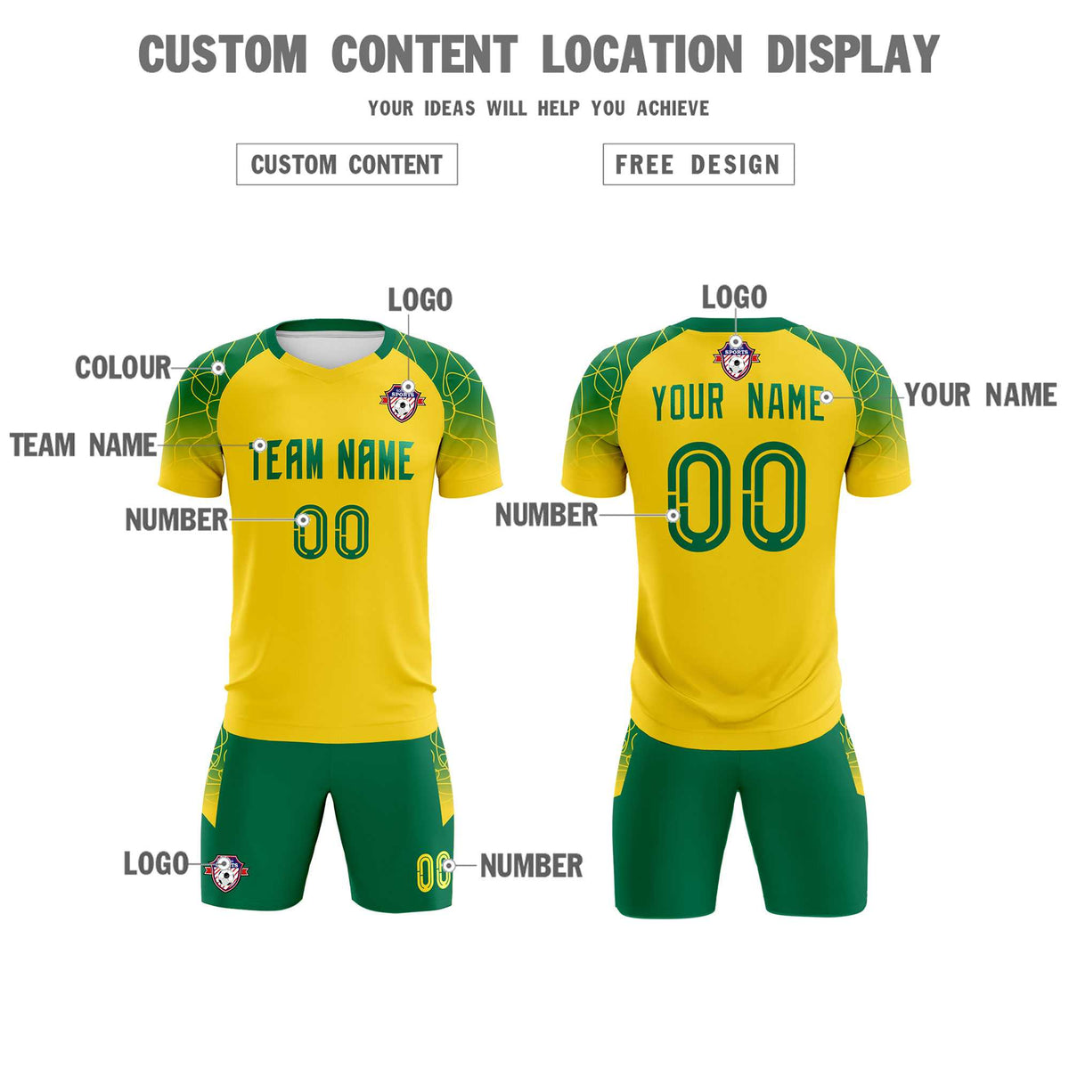 Custom Gold Classic Football Training Kit Jersey For Adults/Kids