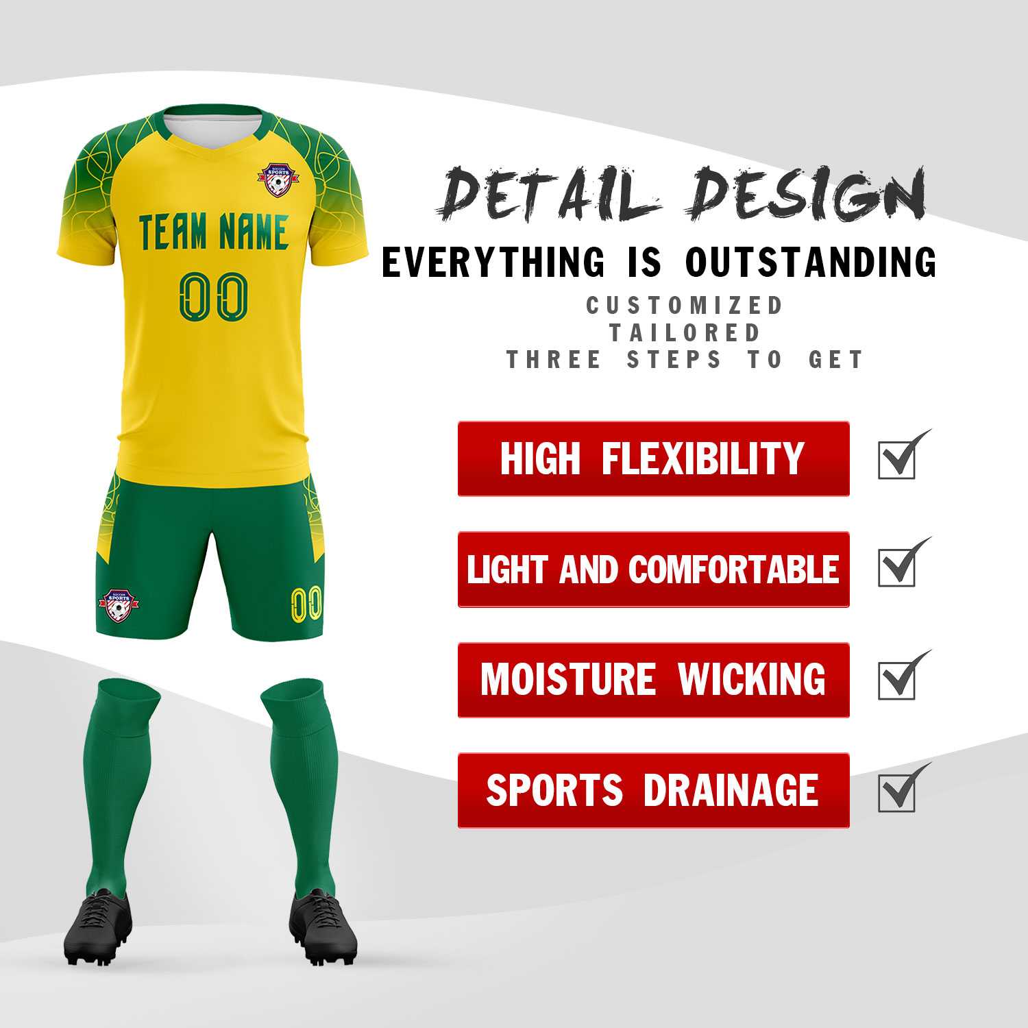 Custom Gold Classic Football Training Kit Jersey For Adults/Kids