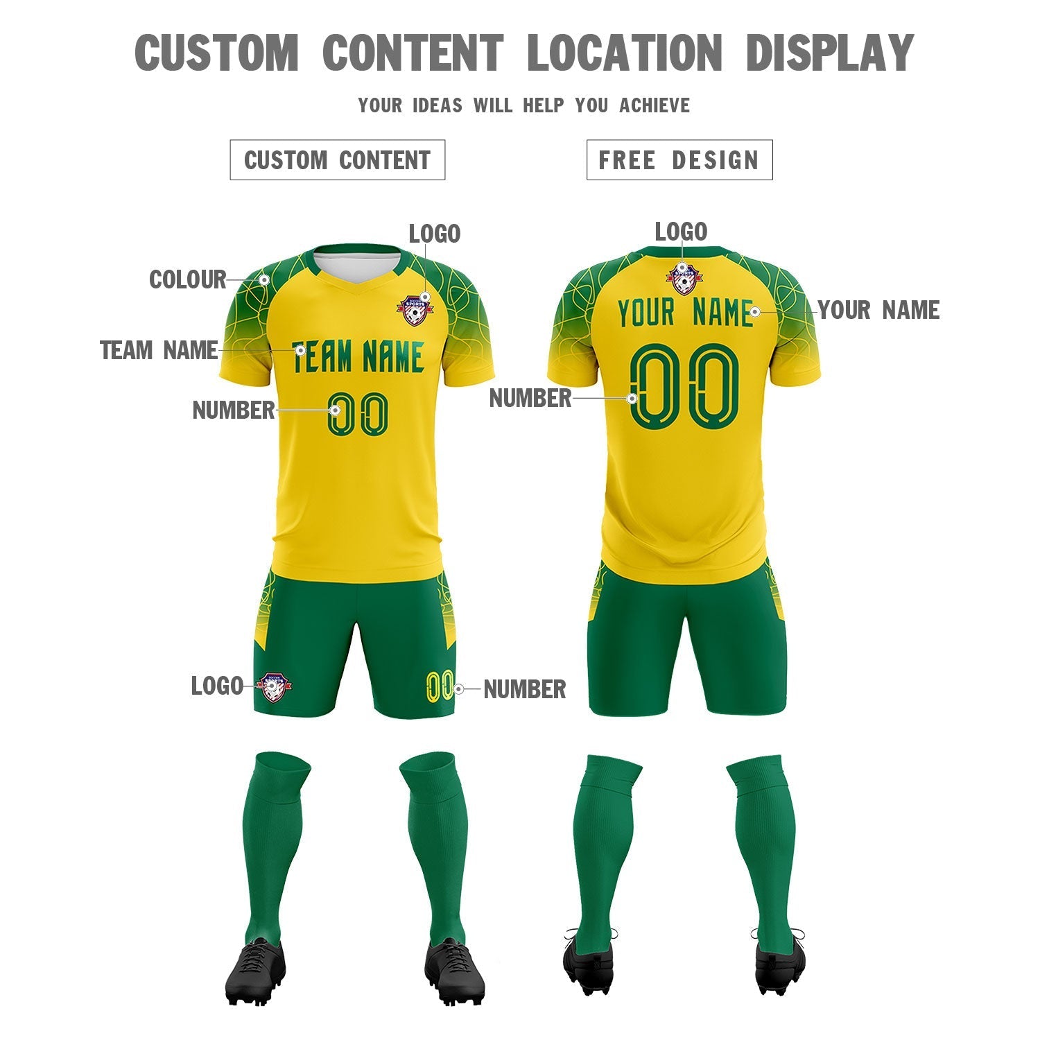 Custom Gold Classic Football Training Kit Jersey For Adults/Kids