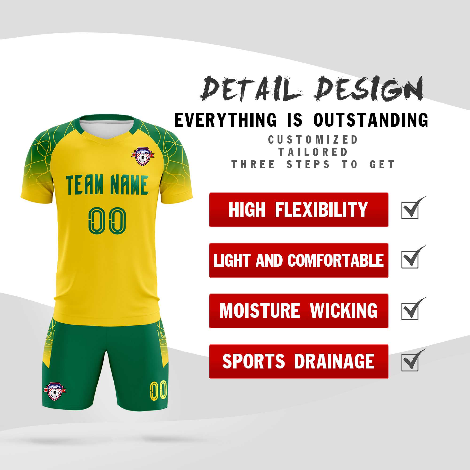 Custom Gold Classic Football Training Kit Jersey For Adults/Kids