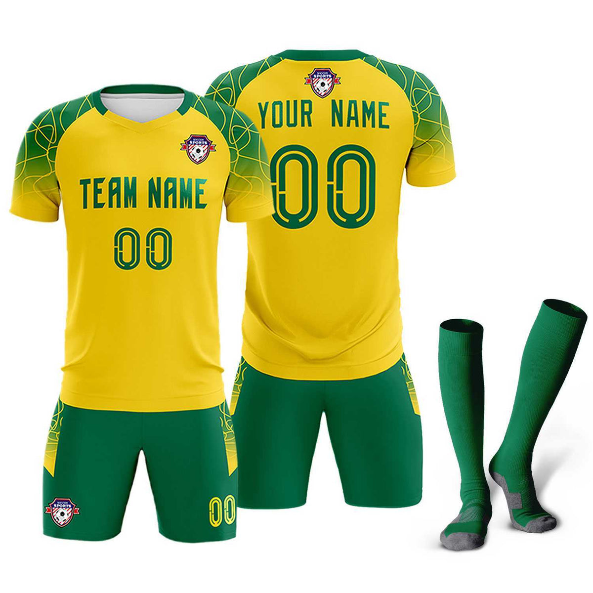Custom Gold Classic Football Training Kit Jersey For Adults/Kids